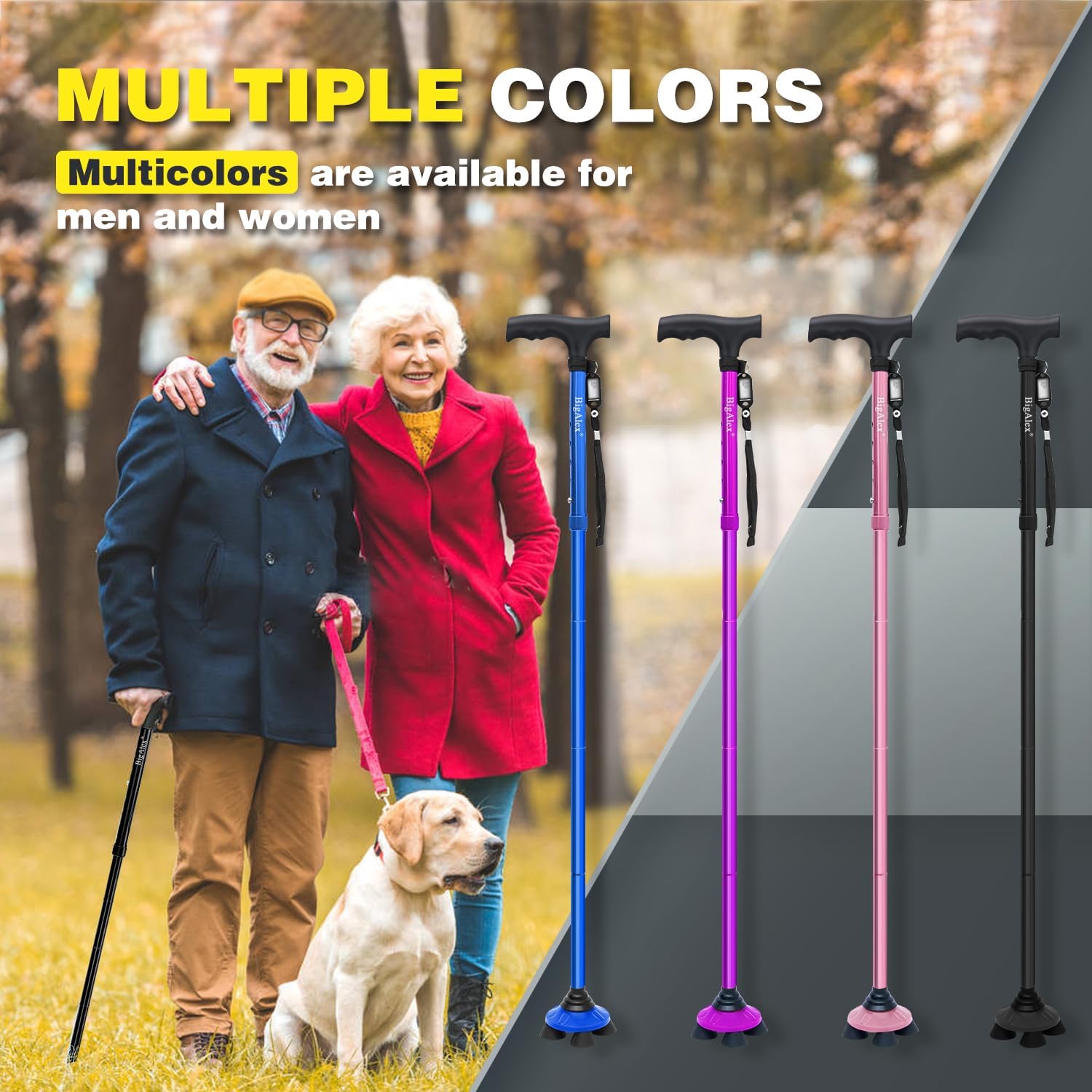 BigAlex Folding Walking Cane for Elderly Adjustable & Portable Walking Stick for Seniors,Pivoting Quad Base,Lightweight,Collapsible with Carrying Bag for Men/Woman - Image 6