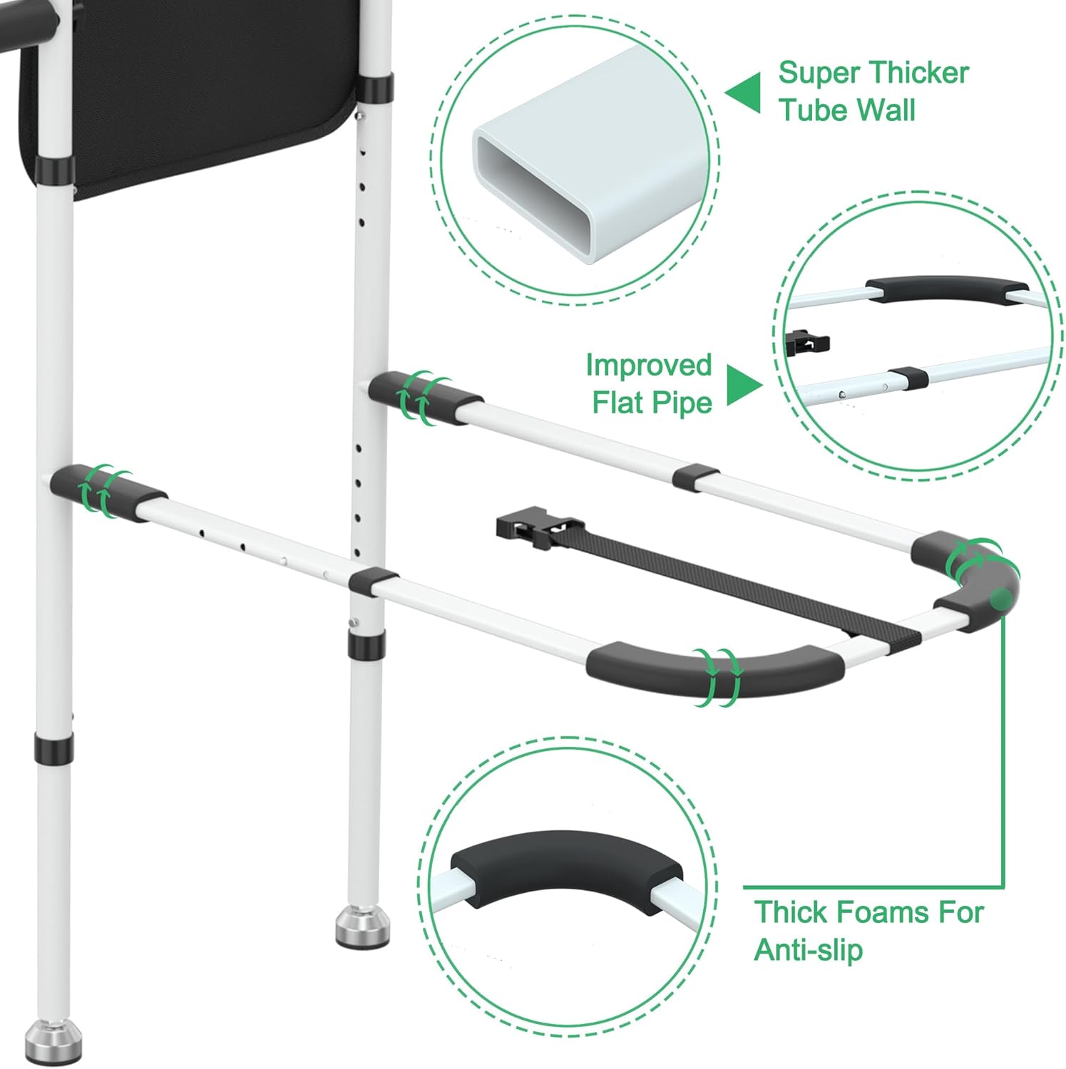 RELIANCER Bed Safety Rail for Elderly Adults w/Support Leg & Motion Light,Dual Handle Assist Grab Bar for Seniors,Adjustable Bedside Support Railings,Bed Side Assist Guard Rail,Bedside Hand Guard Bar - Image 6