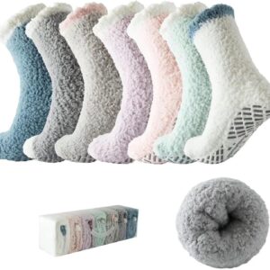 Bulinlulu Fuzzy Socks with Grips Plush Sleep Cozy Winter Soft Hospital Fluffy Socks Gifts for Women