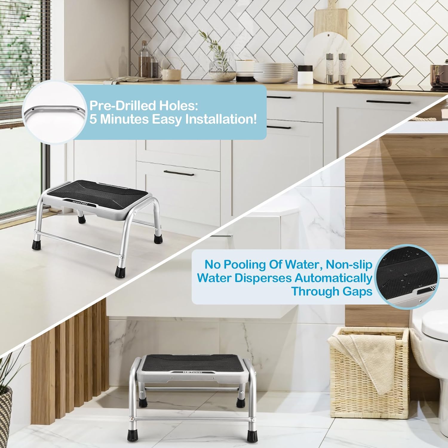 Step Stool, HBTower Step Stools for Adults Kids with Non-Slip Rubber Feet, Holds Up to 600 lbs, Lightweight Stepping Stools for Bedroom Kitchen Bathroom, Bed Steps for High Beds - Image 6