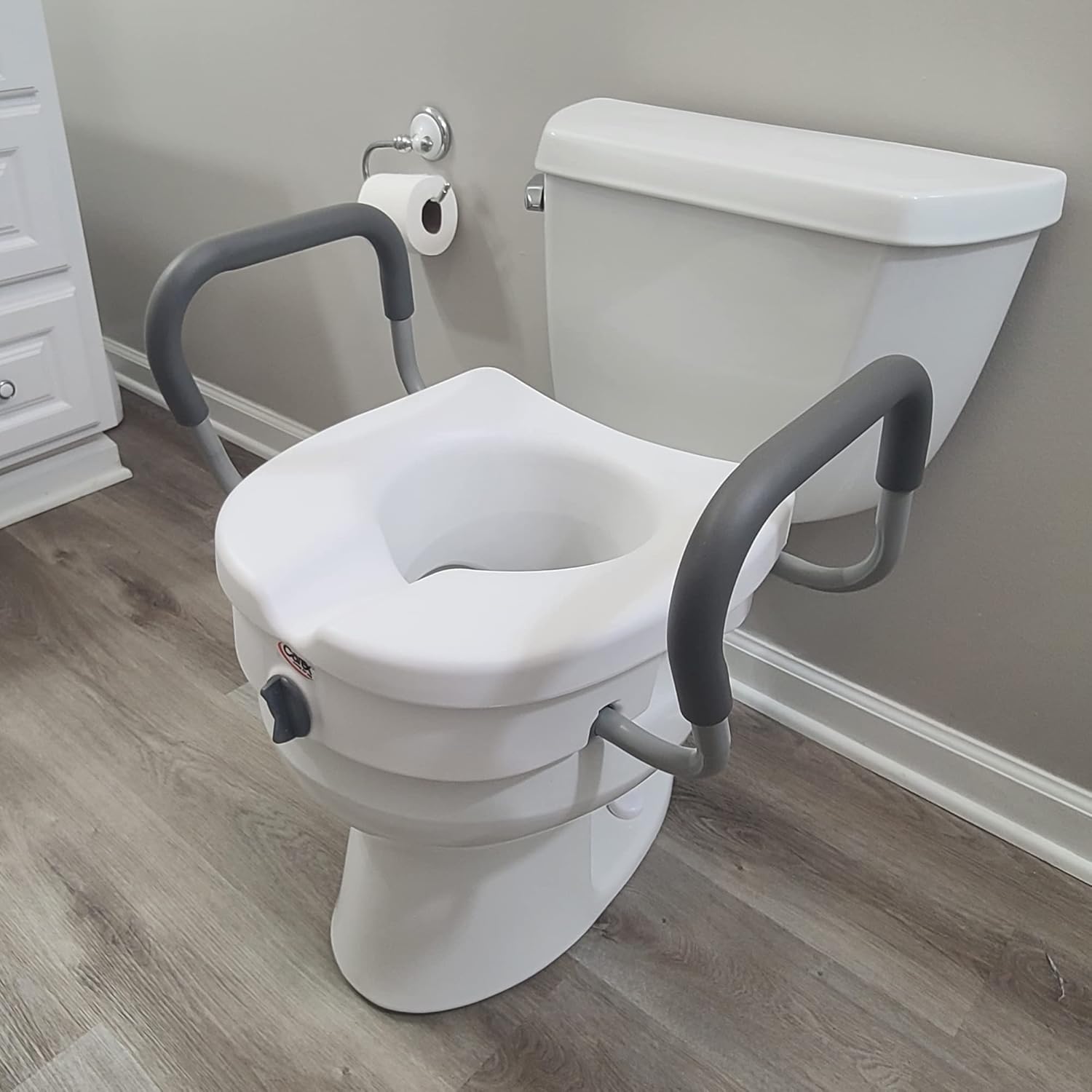 Carex E-Z Lock Raised Toilet Seat With Handles, 5" Toilet Seat Riser with Arms, Handicap Raised Toilet Seat For Seniors and Elevated Toilet Seat - Image 5