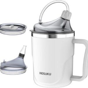 Spill-Proof Cup for Elderly, 13.5oz Stainless Steel Sippy Cup with Straw, Ideal for Seniors and Adults, Great for Water, Milk, and Soup (White), Health & Household Supplies