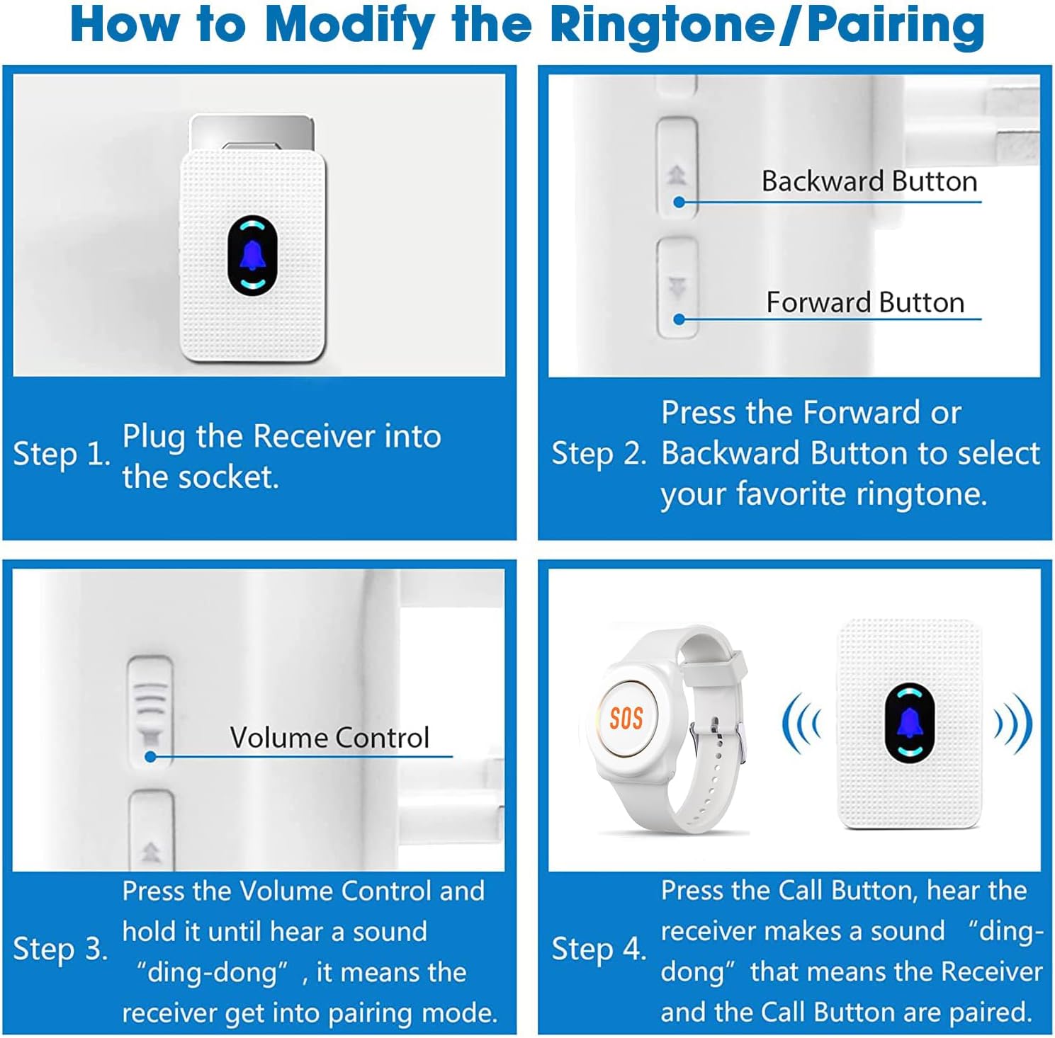 Daytech Wireless Caregiver Pager Call Button Elderly Nurse Alert System for Elderly Monitoring/Seniors with 2 SOS Call Panic Buttons & 2 Watch Pagers, 500+Feet 3 Receivers - Image 8