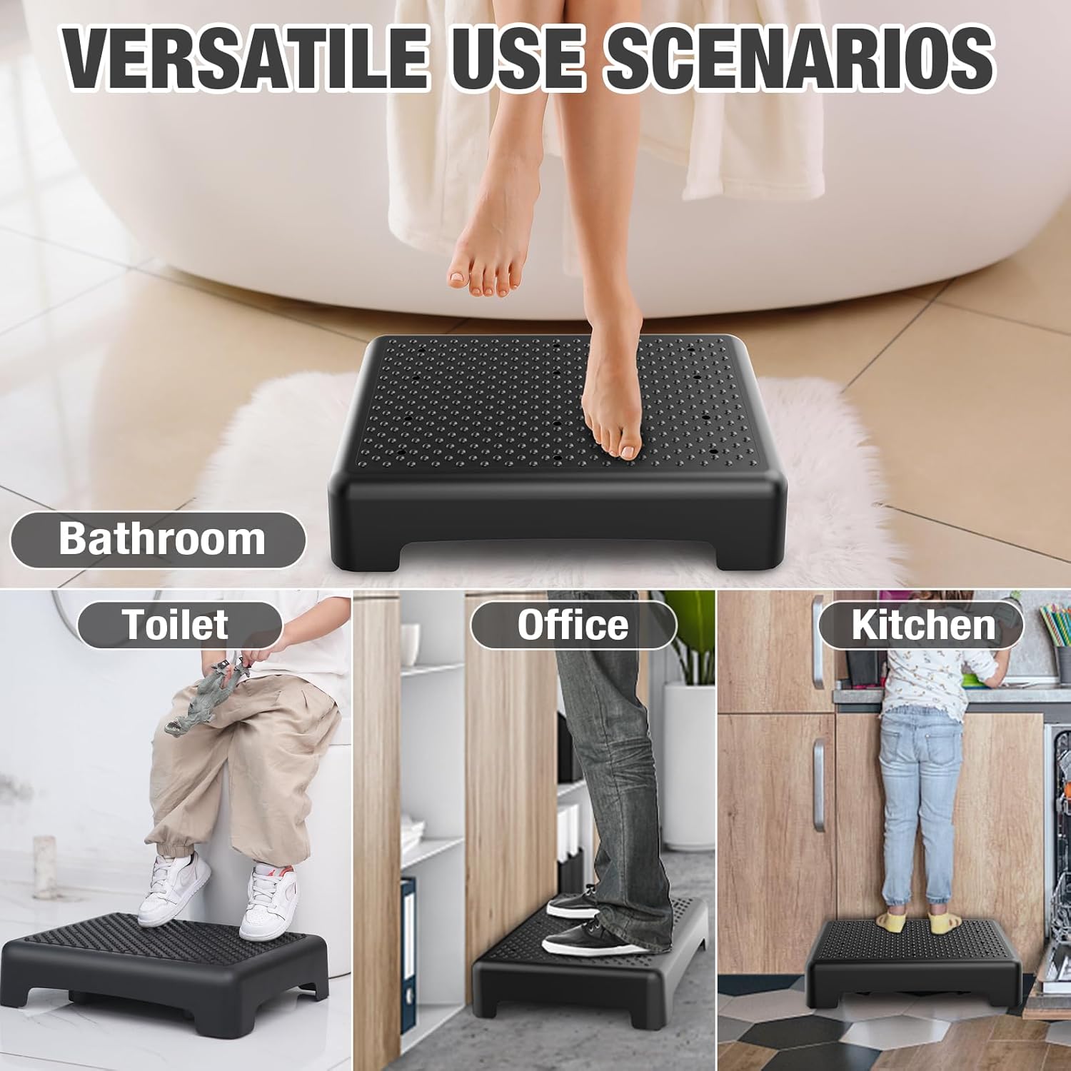 HBTower Mobility Step Stool for Adults & Seniors - Non-Slip Platform Indoor and Outdoor, Portable Riser, Safety Step for Car, Bedside, Office, Shower, Stairs - Black - Image 7