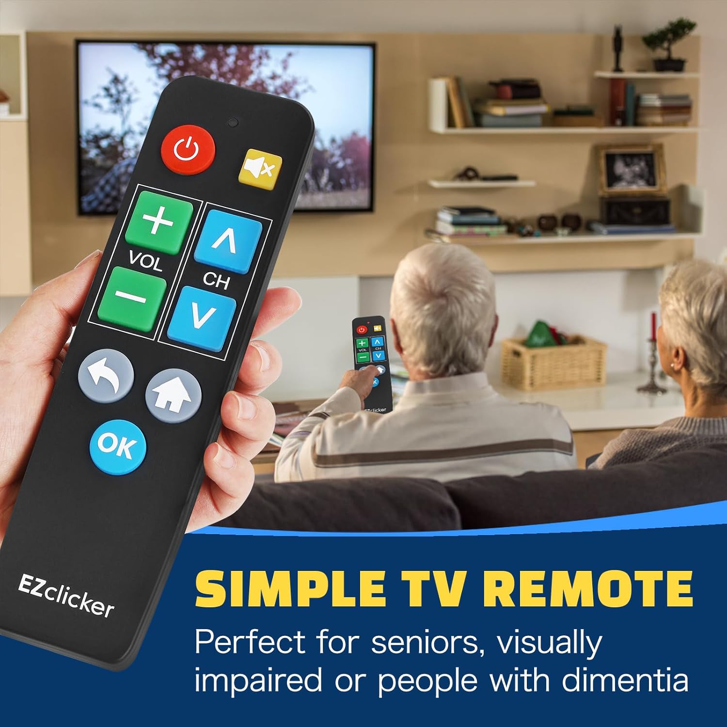 Big Button Universal TV Remote for Seniors, Simple Easy to Use, Dementia Products for Elderly, Works with Major TV Brands, NOT for Streaming (2xAAA Batteries Not Included) (Black) - Image 2