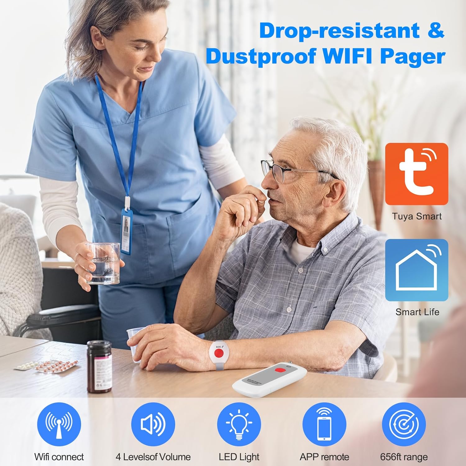Life Alert Systems for Seniors No Monthly Fee Wi-Fi APP Control Elderly Alarm Call Button Caregiver Pager Panic Alarm for 1 Call Button 1 Watch Button 1 Receiver(Only Supports 2.4GHz Wi-Fi) - Image 5