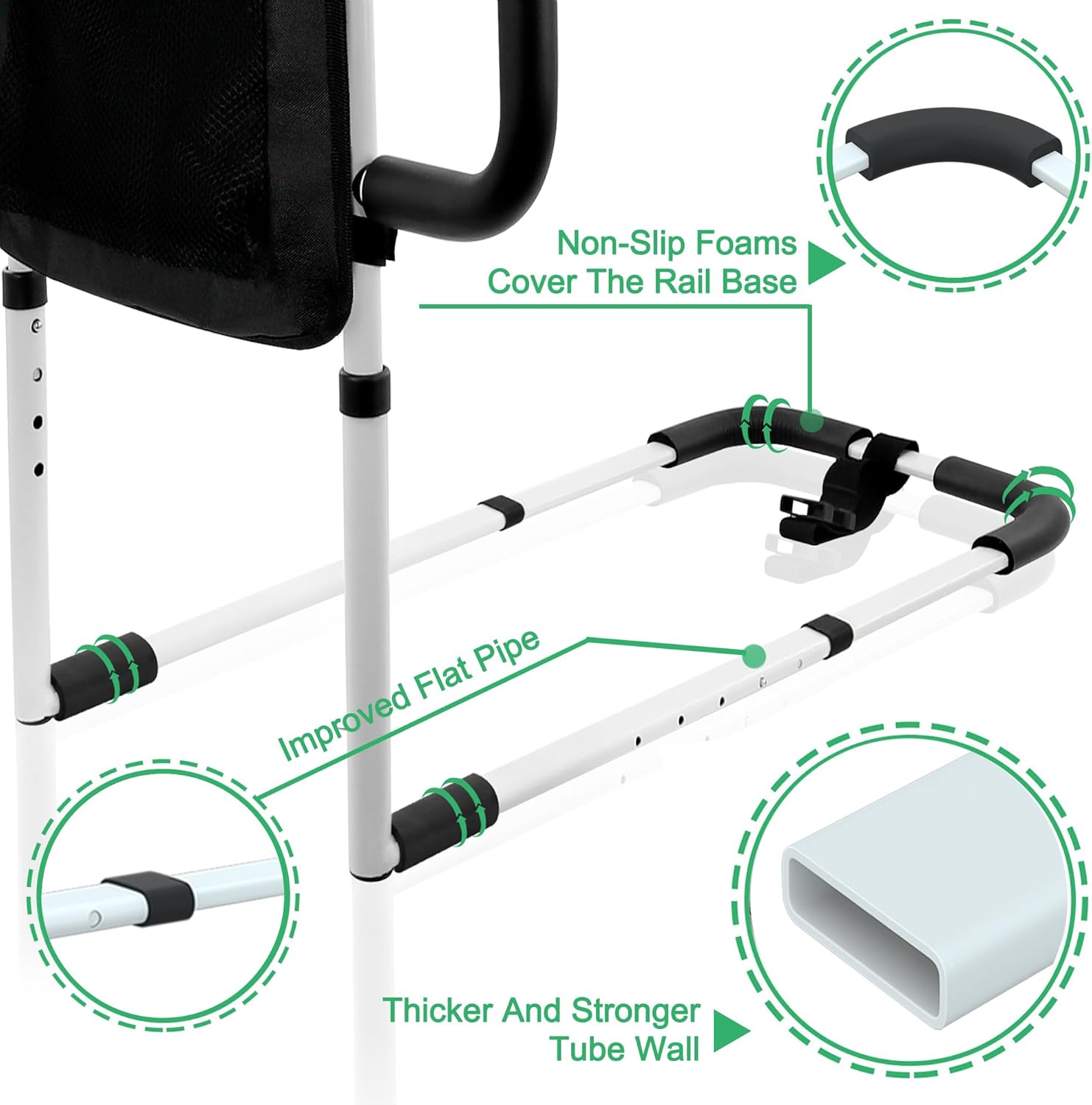 RELIANCER Bed Safety Rail for Elderly Adult w/Side Support Bar&Storage Bag,Dual Handle Assist Grab Bar for Seniors,Adjustable Bedside Support Railing,Bed Side Assist Guard Rail,Bedside Hand Guard Bar - Image 5