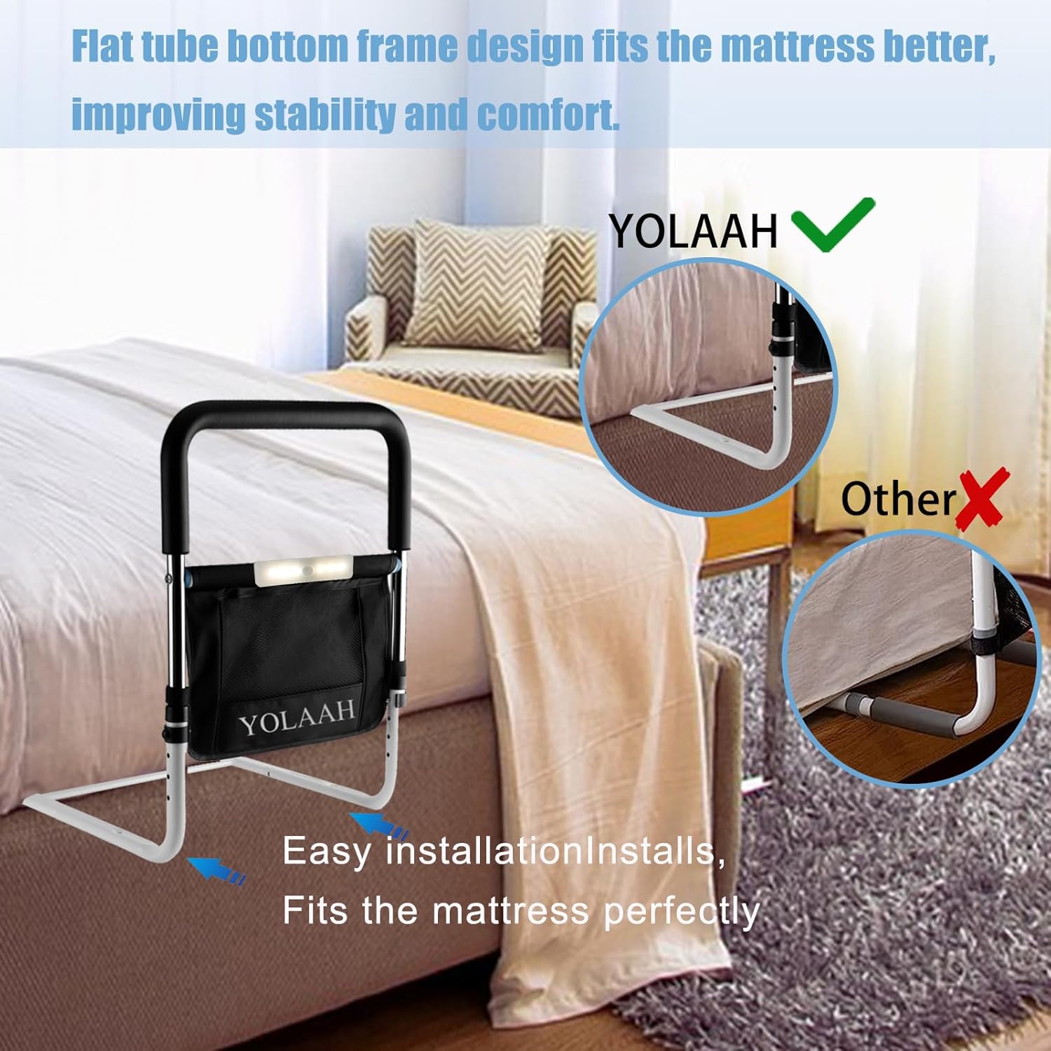 30cm Width Bed Assist Rails for Elderly Adults Safety - Bed Side Rail Fall Prevention Guard for Seniors Height Adjustable Fits Medical Bed,Queen,Twin,King,Full Bed - Image 5