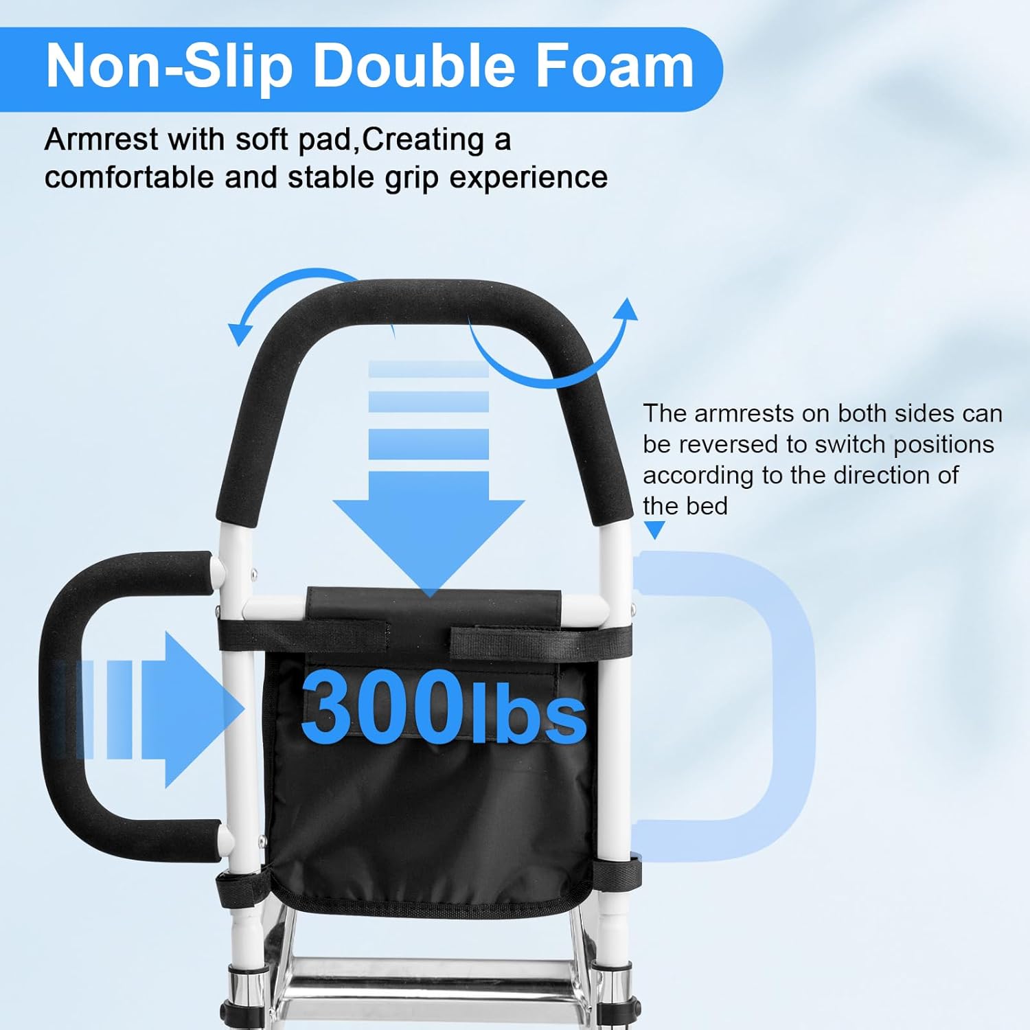 Bed Rails for Elderly Adults Safety-Bed Assist Rail with Double Grab Bars & Fall Prevention Guard & Storage Pocket Fits King, Queen, Full, Twin, Support Up to 300lbs,Height 25.6'' (Double Grab Bars) - Image 6