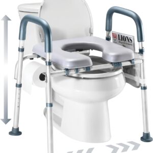 Toilet Seat Risers For Seniors Width and Height Adjustable Raised Toilet Seat With handles for Elderly, Handicap, Elevated, Pregnant, Fit Any Toilet Riser Heavy Duty Up To 400lbs