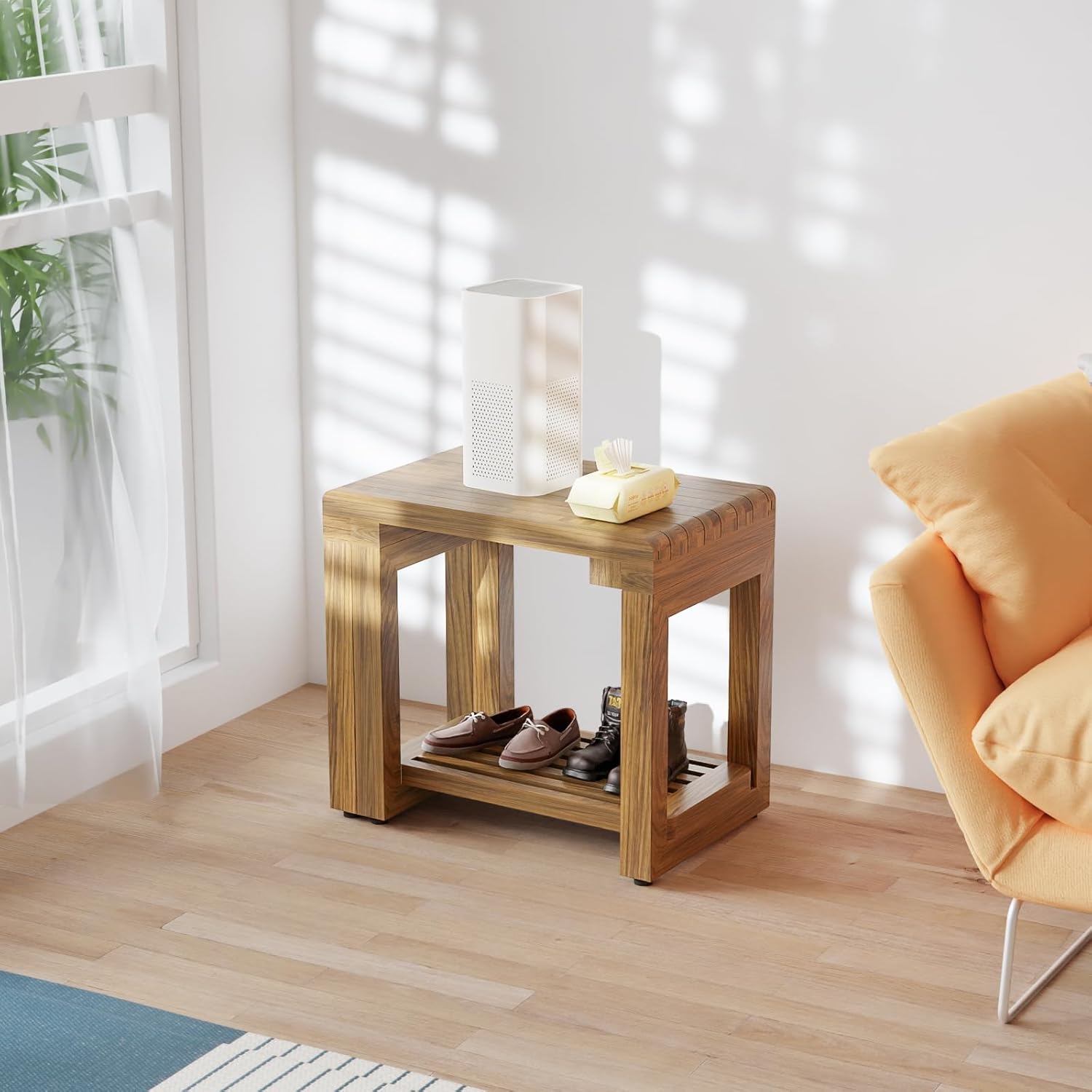 Shower Benches for Inside Shower, Adjustable Length 26.4” Shower Chair Stool with Storage Shelf for Shaving Legs, Spa, Acacia Wood Waterproof Bath Seat for Adults Seniors Elderly - Image 6