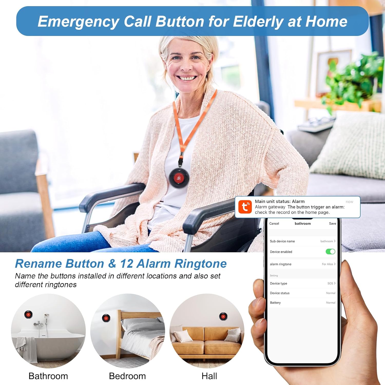 WiFi Smart Wireless Caregiver Pager Call Button Emergency Alert System Life Alert Button for Elderly Patient Seniors Disabled 3 SOS Panic Button 1 Receiver(Only Supports 2.4GHz & No Monthly Fee) - Image 7