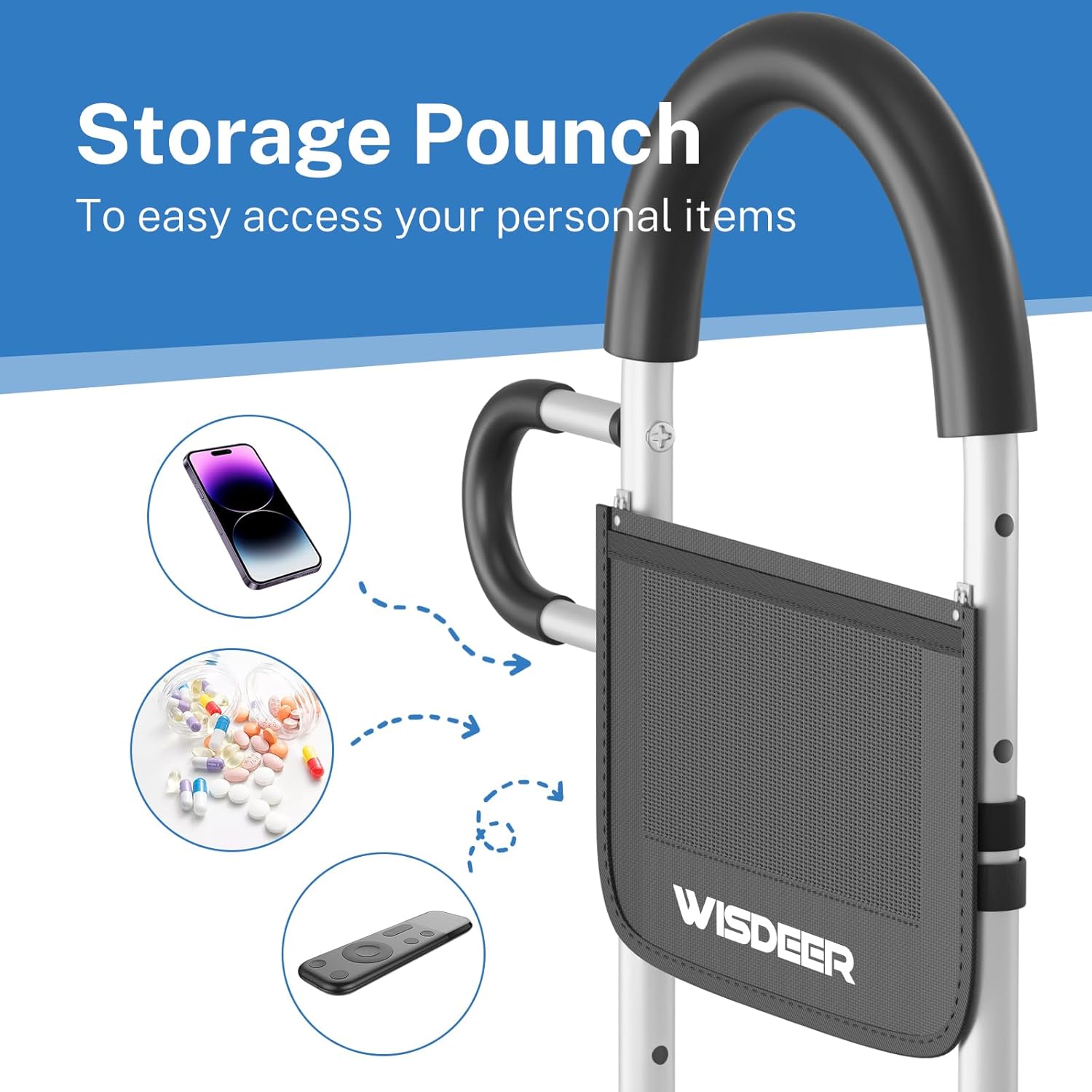 Bed Rails for Elderly Adults Safety with Storage Pocket, Dual Handle Grab Bars Height Adjustable Bed Rail Bed Assist bar Bed Rails for Seniors - Easy to Get in or Out of Bed Safely with Floor Support - Image 5