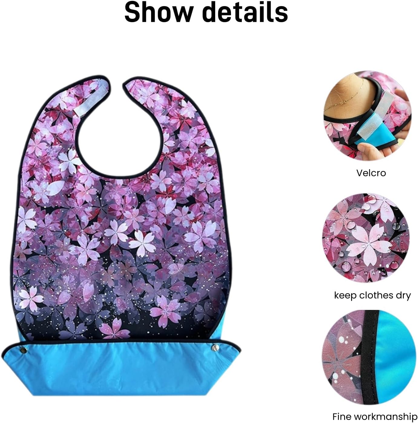 3 Pack Premium Adult Bibs For Women,Elderly Seniors and Disabled Large Bib, Washable Long Bib Clothing Protector With Crumb Catcher And Velcro Adjust - Image 4