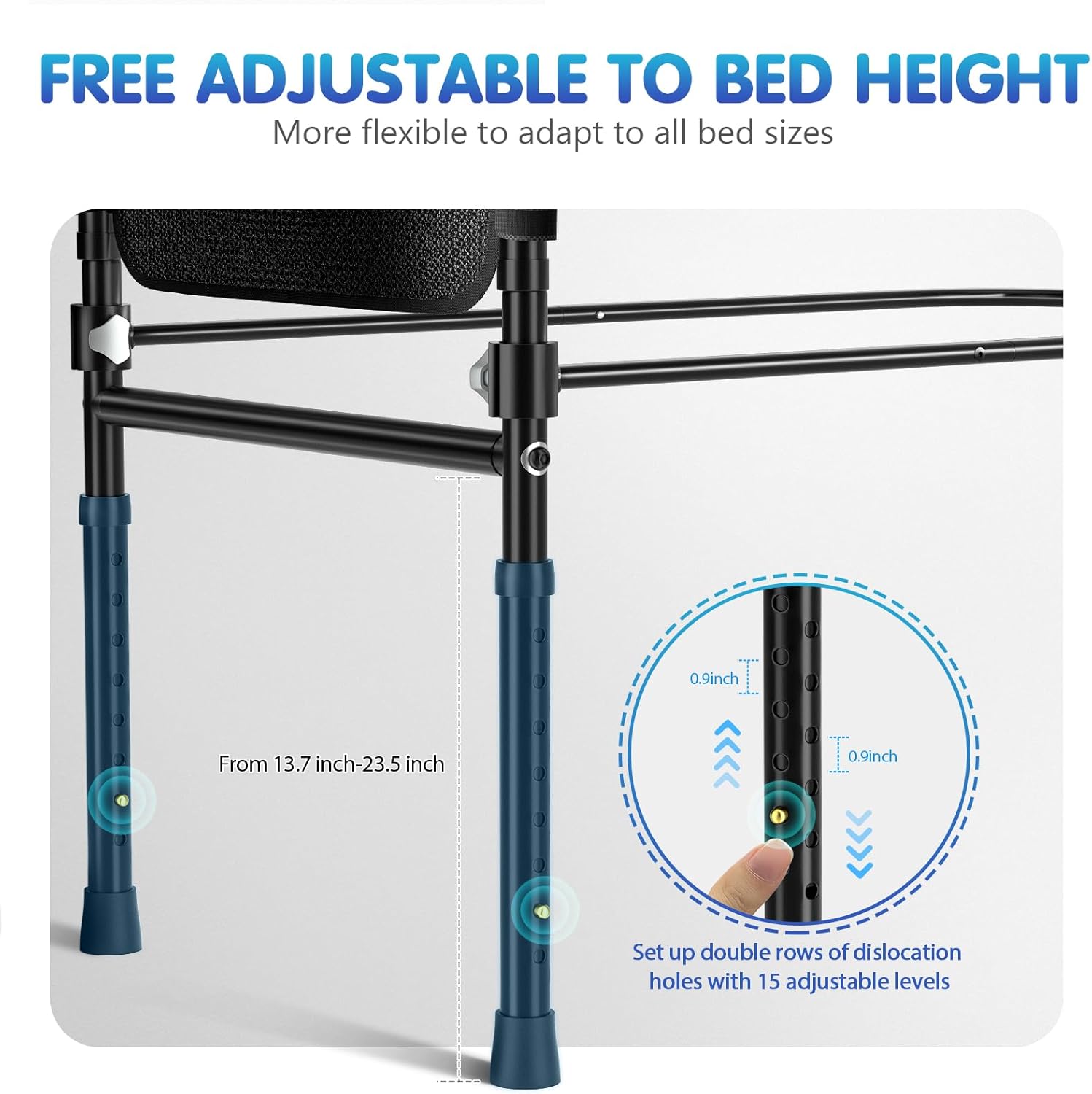 FORTEMOTUS Bed Rails for Elderly Adults Safety - Adjustable Heights& Extendable Bed Side Rail, Foldable Bed Assist Bar, Heavy Duty for Senior, Fits King, Queen, Full, Twin for 10~16'' Mattress - Image 7