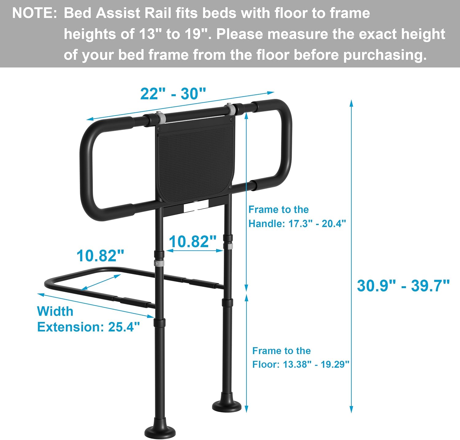 Bed Rails for Elderly Adults Safety: Adjustable Heights Bed Cane with Storage Pocket, Non-Slip Handle, Motion Sensor Light, Bedrails for Elderly Adults Grab Bar Bed Handrails, Can Withstand 400LB - Image 2