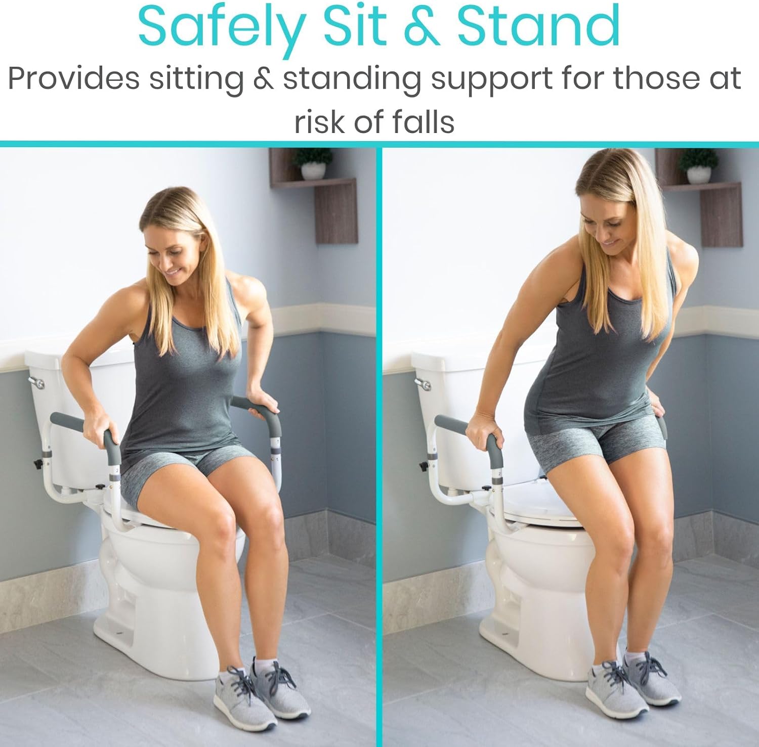 Vive Toilet Safety Rail - Adjustable Grab Bar - Compact Support Frame with Handrail for Bathroom Toilet Seat - Easy Installation for Handicap Senior Bariatrics, Elderly Balance - Padded Hand Armrest - Image 2
