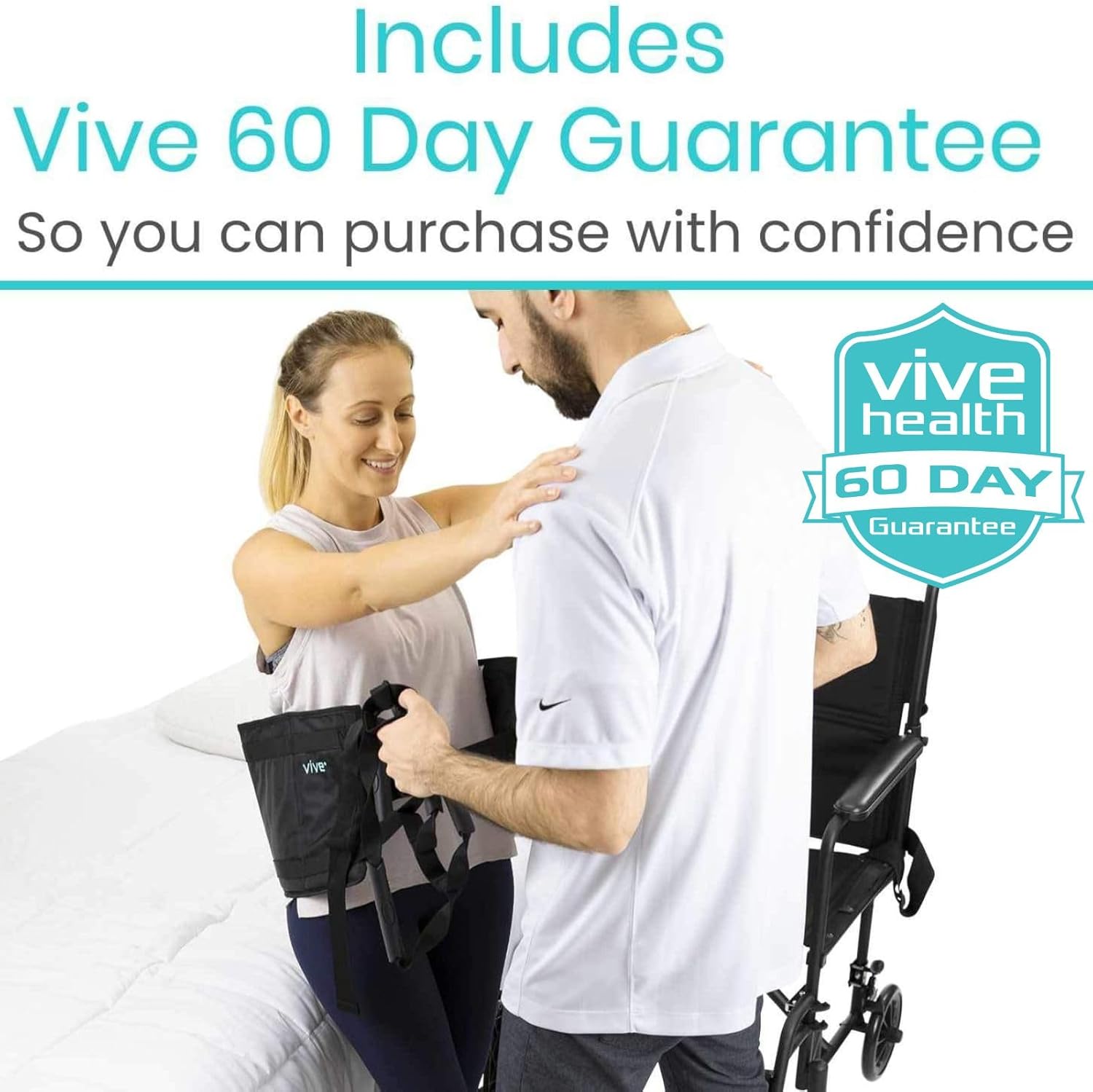 Vive Transfer Sling - Padded Assist Gait Belt - Heavy Duty Patient Lift with Straps - Mobility Standing and Lifting Aid for Disabled, Elderly, Seniors, Injured - Safely Move from Bed and Wheelchair - Image 9