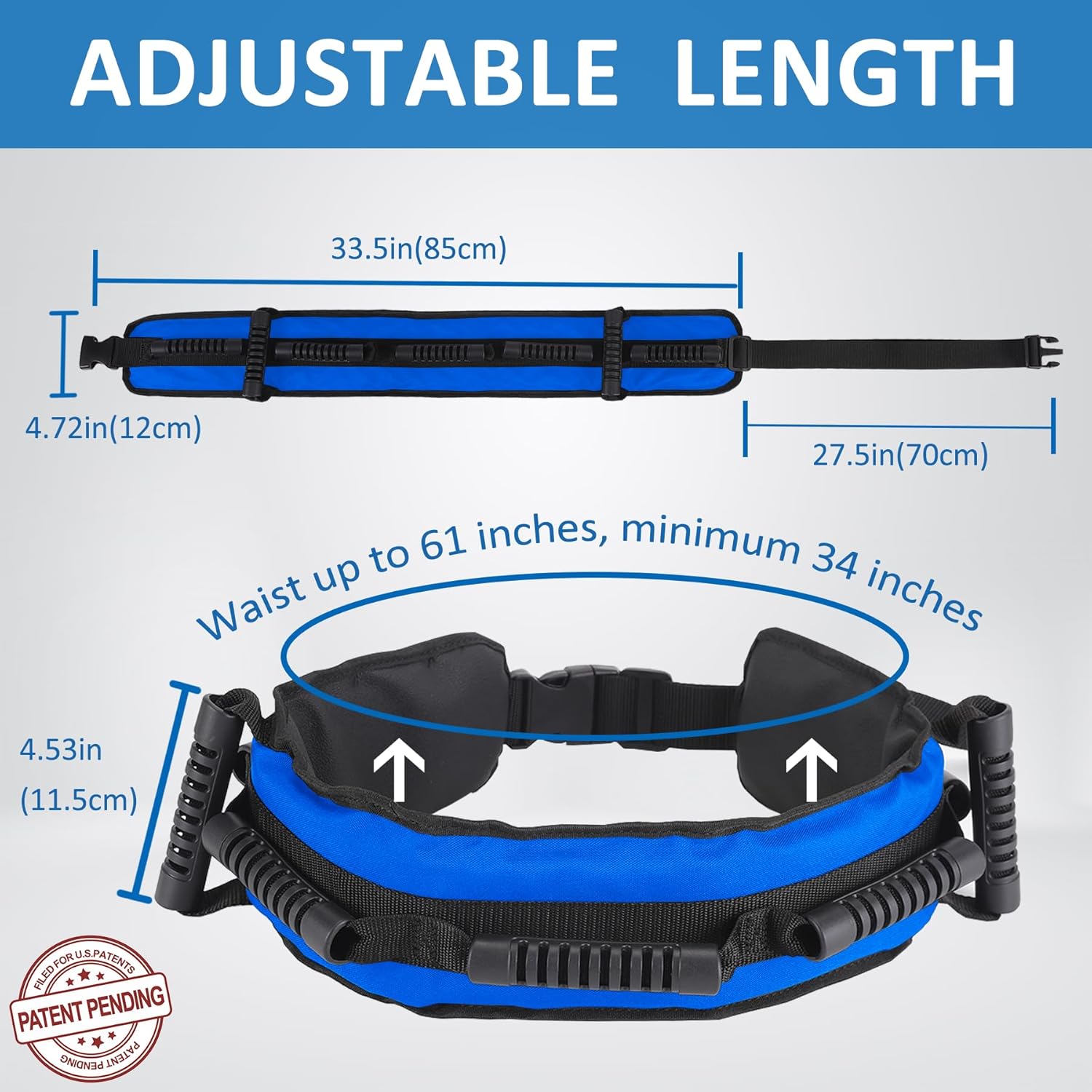 Gait Belt for Seniors, Transfer Belt with 7 Nylon Padded Handles, FSA HSA Eligible, Medical Belt for Lifting Patients, Safety Gait Belt for Elderly Easy to Use Quick Release Buckle(Blue) - Image 2