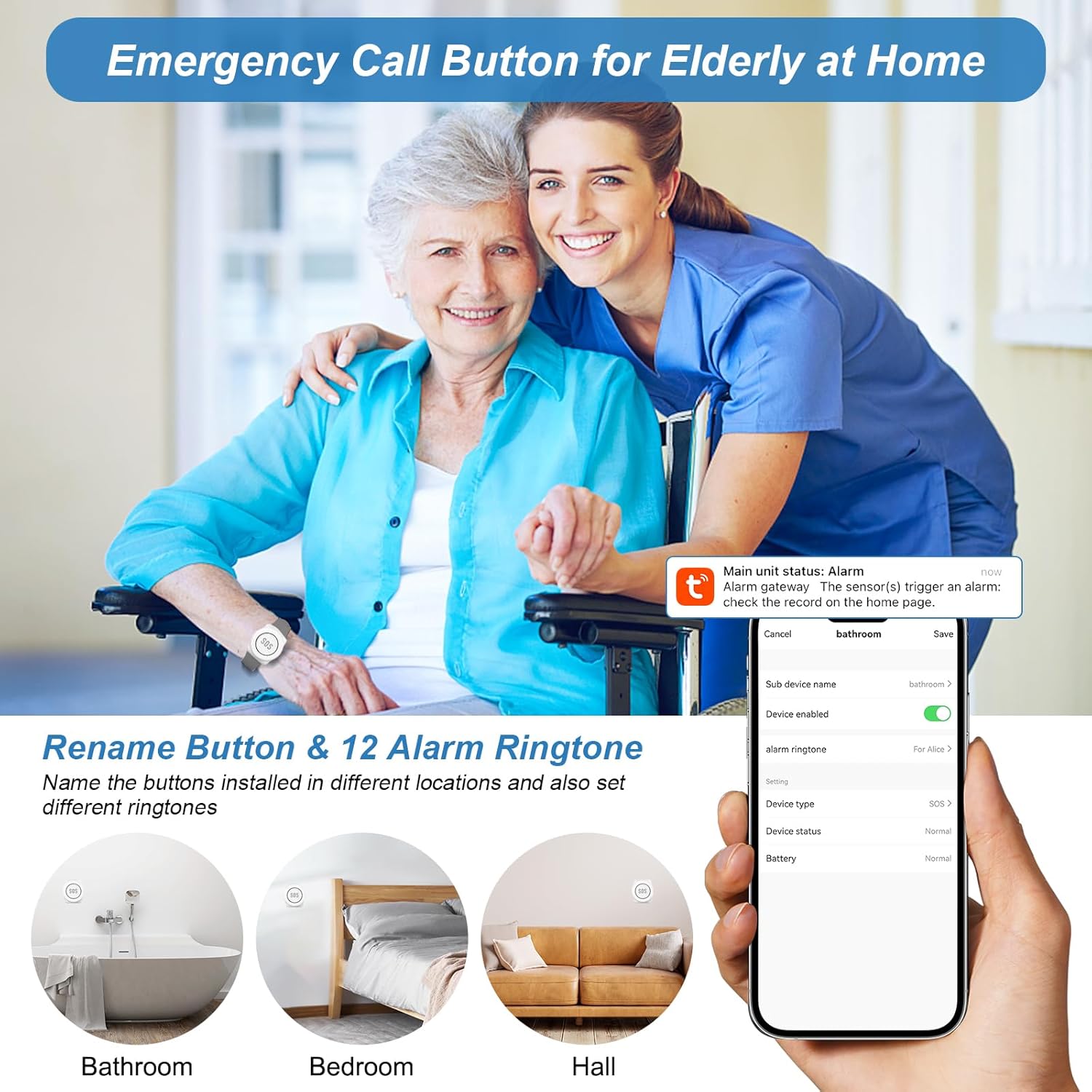 WiFi Wireless Caregiver Pager Call Button System Emergency Alert System Life Alert Button for Seniors Patient Disabled Elderly 1 Call Button 1 Watch Button 1 Receiver(only Supports 2.4GHz Wi-Fi) - Image 6