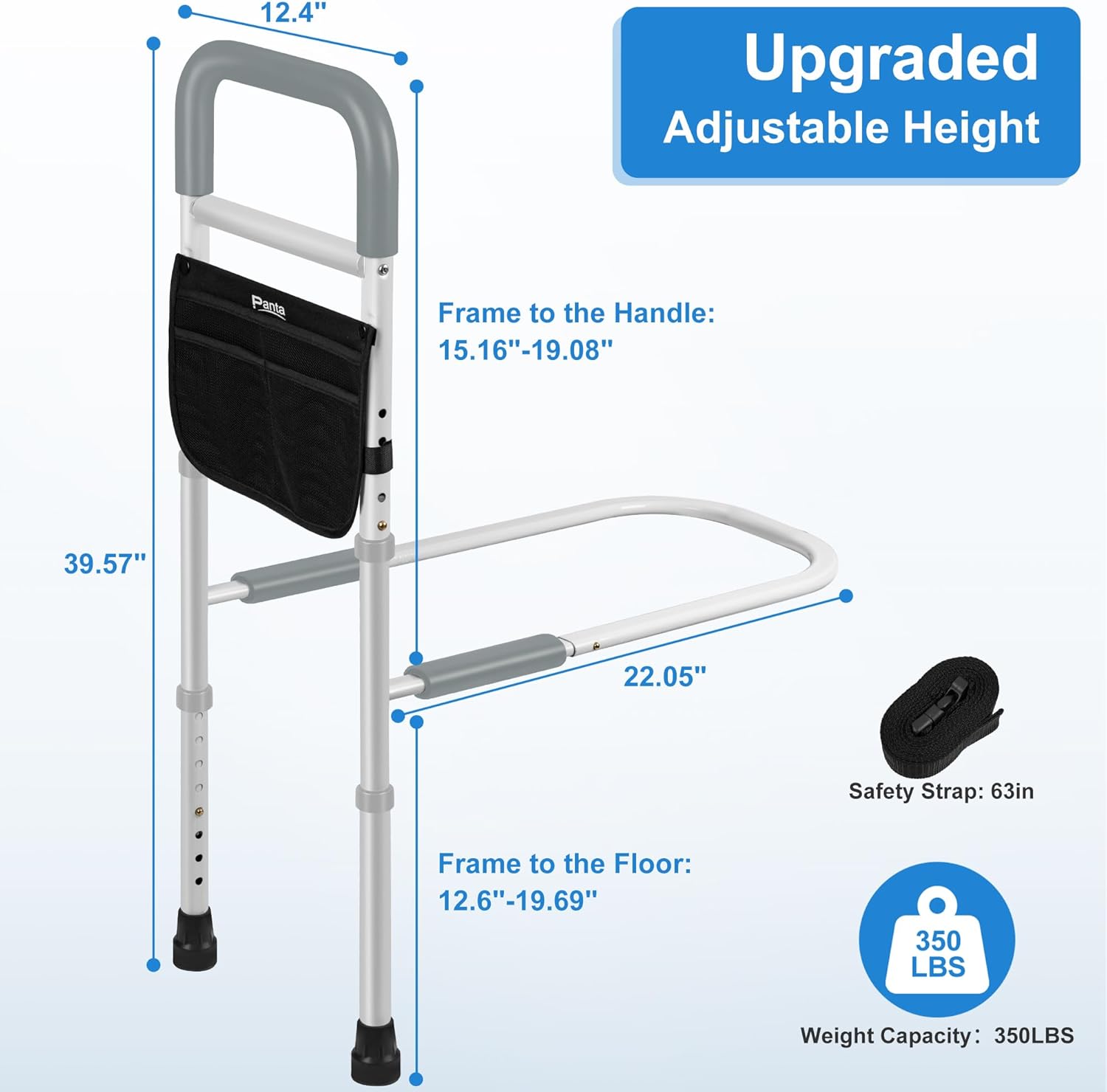 Panta Bed Rails for Elderly Adults Safety, Adjustable Bed Assist Rails for Seniors, Bed Side Rails with Support Legs and Storage Pocket, Portable Bed Cane Fit King, Queen, Full, Twin Bed, Grey - Image 2