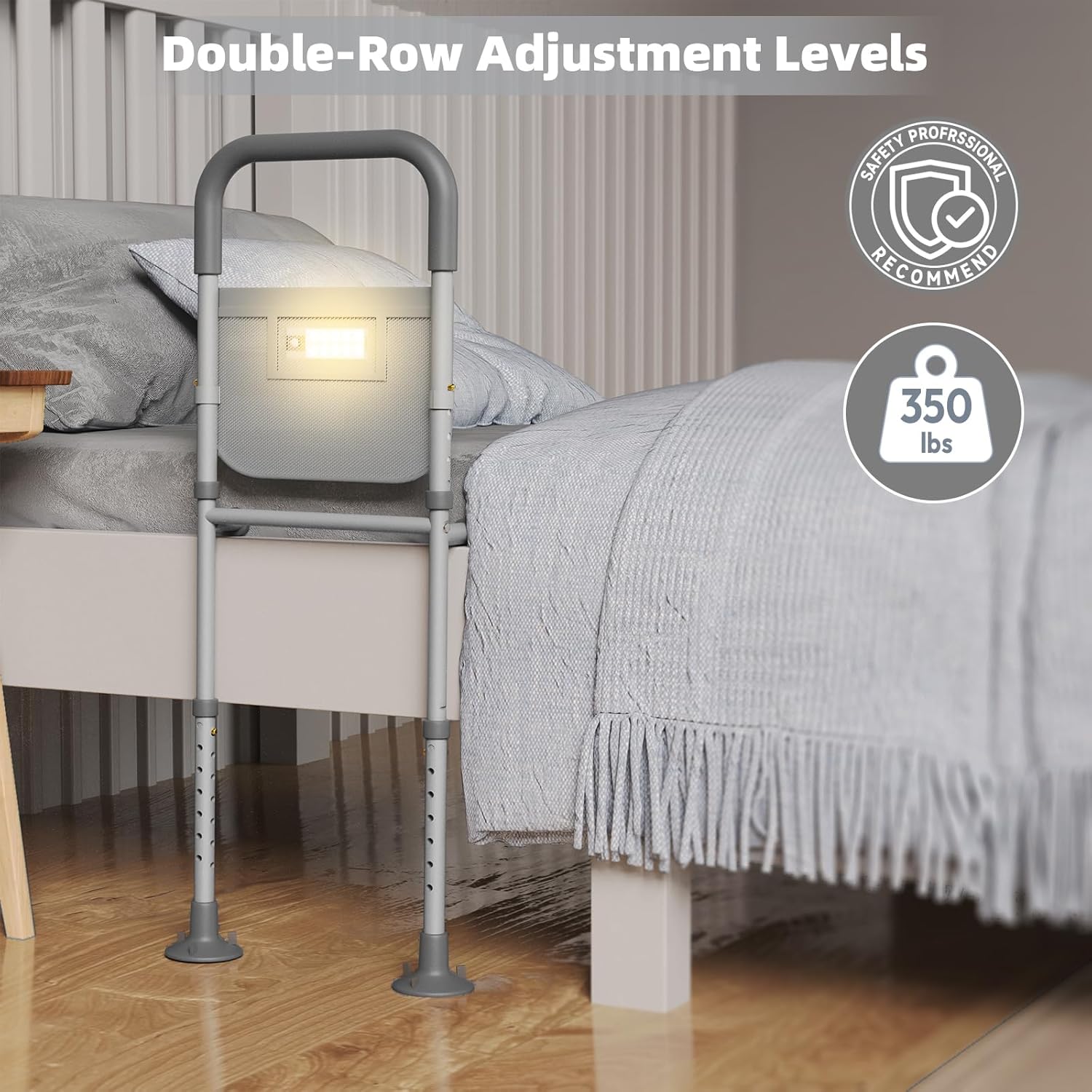 Bed Rails for Elderly Adults Safety: with Motion Sensor Light & Storage Bag -Adjustable Bed Assist Rail for Seniors - Side Bed Rail Handle Support Bar Guard Rails - Fit King Queen Full Twin Bed - Image 2