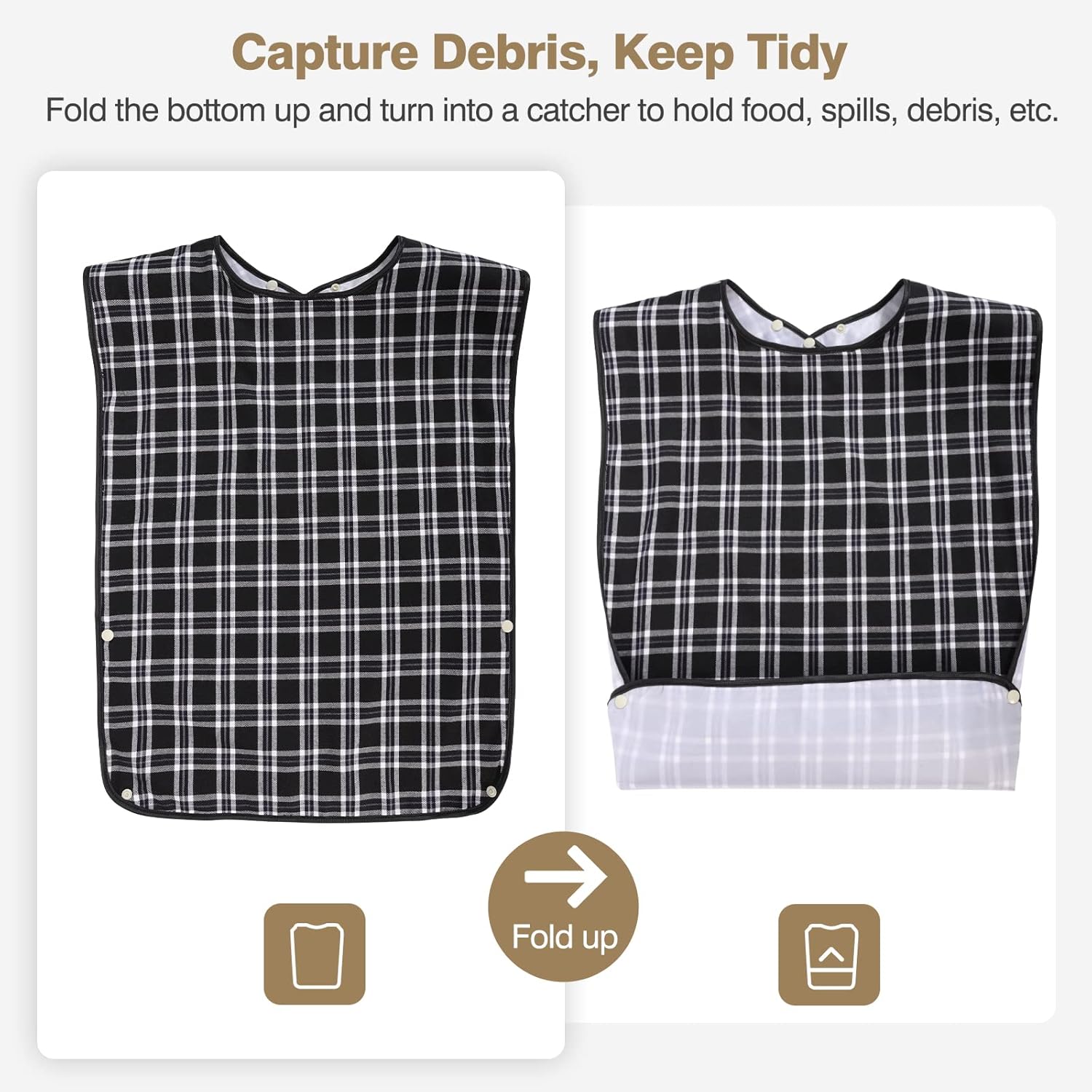 Adult Bibs, 3 Pcs Washable Clothing Protector with Crumb Catcher for Eating, Reusable Waterproof Large Feeding Adult Bibs for Men Women Elderly Senior, Black/Red/Blue - Image 4