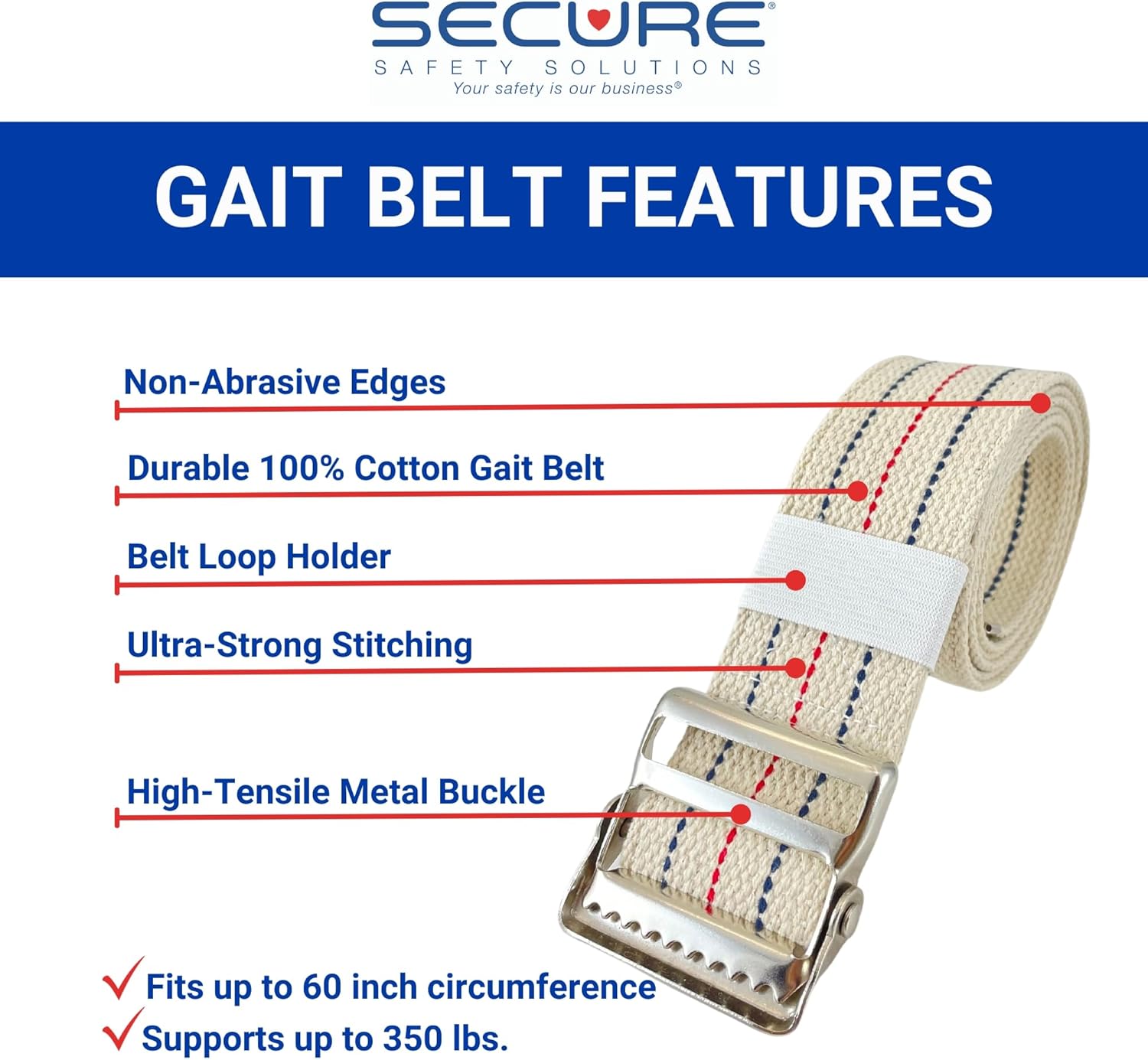 Secure Gait Belt for Seniors with Metal Buckle - Transfer and Walking Standing Aid Elderly, Physical Therapy, Nurses - Image 2