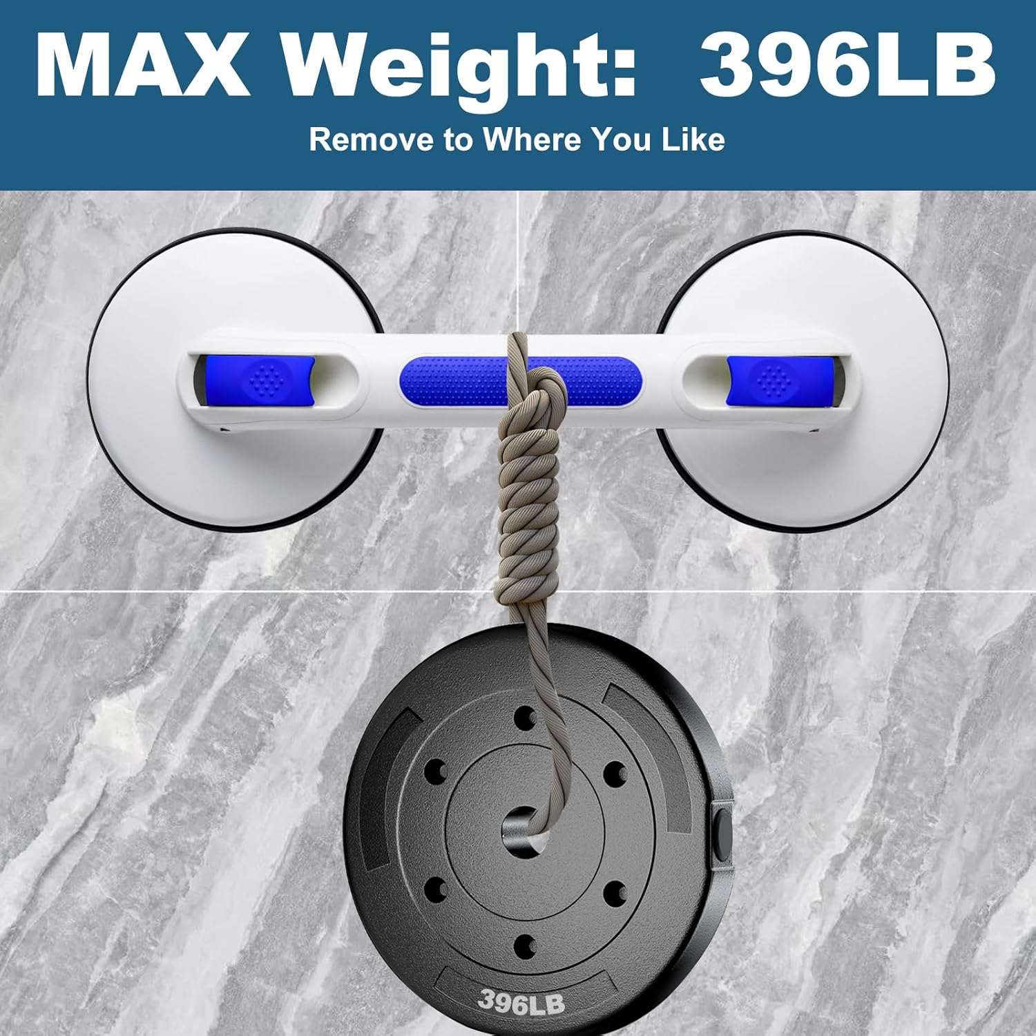 New Shower Handle Shower Grab Bars for Bathtubs and Showers,Strong Hold Suction Cup Grip Grab,Bath Handle Heavy Duty Grab Bars for Handicap Elderly Seniors(Royal Blue) - Image 2