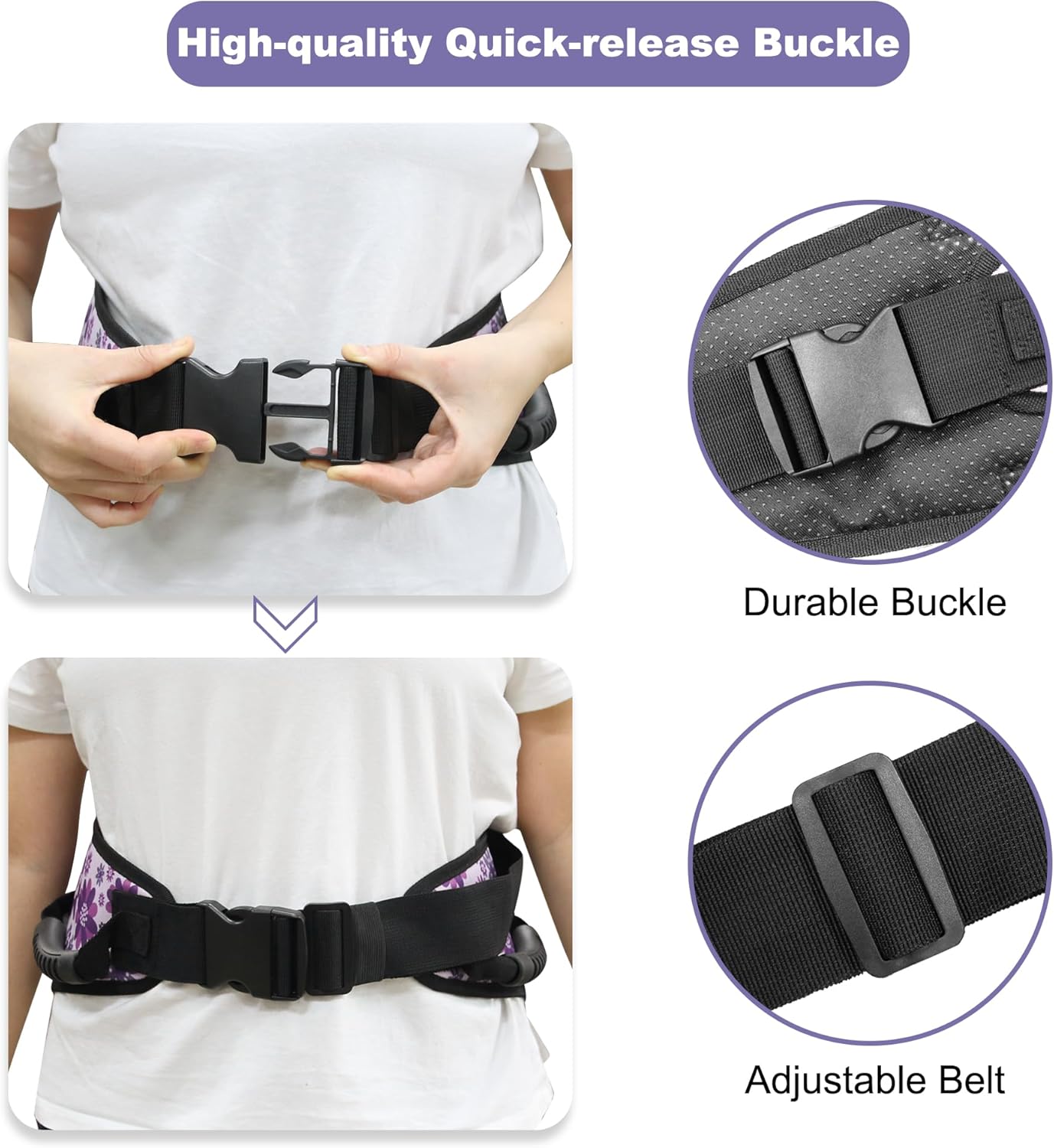 Gait Belt Transfer Belt for Seniors with Handles, Anti-Slip Gate Belt for Elderly Lifting with Quick Release Buckle, Medical Belt for Lifting Patients, for Handicap, Physical Therapy, Elderly (Purple) - Image 6