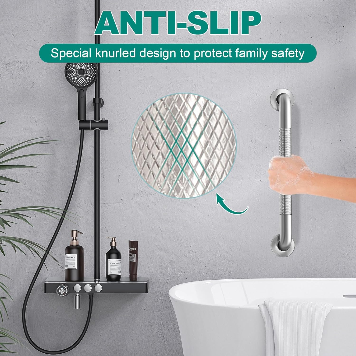 2 Pack 16 Inch Grab Bars for Bathtubs and Showers, Safety Bathroom Shower Grab Bars for Seniors Holds up to 500LBs, Handicap Grab Bars Stainless Steel, Anti Slip Shower Handle for Wall, Elderly - Image 4