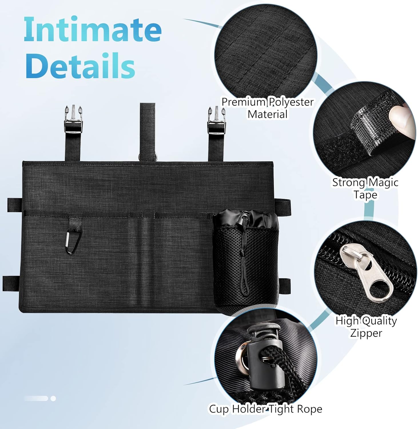 Rhino Valley Walker Bag, Multi Pockets Folding Walker Basket Tote Bag with Cup Holder, Hand-Free Carry Pouch Storage Bag for Universal Walkers, Large Capacity Organizer for Seniors Elderly, Black - Image 4