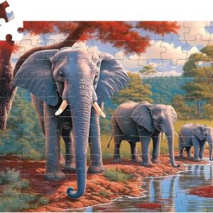 100 Piece Big Piece Jigsaw Puzzle for Seniors Elephant Forest Dementia Large Piece Puzzles for Seniors- Alzheimer's Activity for Adults Puzzle- Best Memory Game for Patiens in Nursing Home 15" x 19"