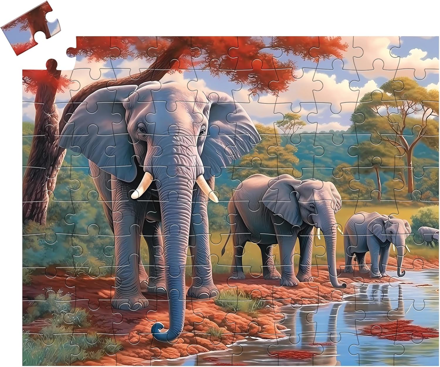 100 Piece Big Piece Jigsaw Puzzle for Seniors Elephant Forest Dementia Large Piece Puzzles for Seniors- Alzheimer's Activity for Adults Puzzle- Best Memory Game for Patiens in Nursing Home 15" x 19"