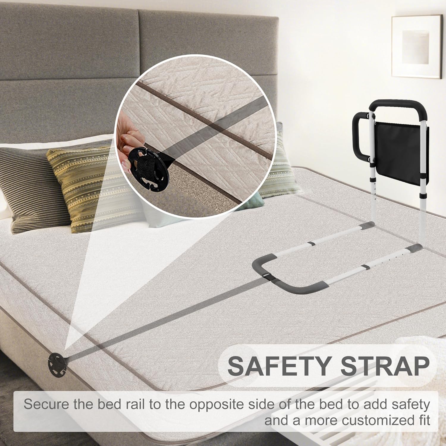 RELIANCER Bed Safety Rail for Elderly Adult w/Side Support Bar&Storage Bag,Dual Handle Assist Grab Bar for Seniors,Adjustable Bedside Support Railing,Bed Side Assist Guard Rail,Bedside Hand Guard Bar - Image 8