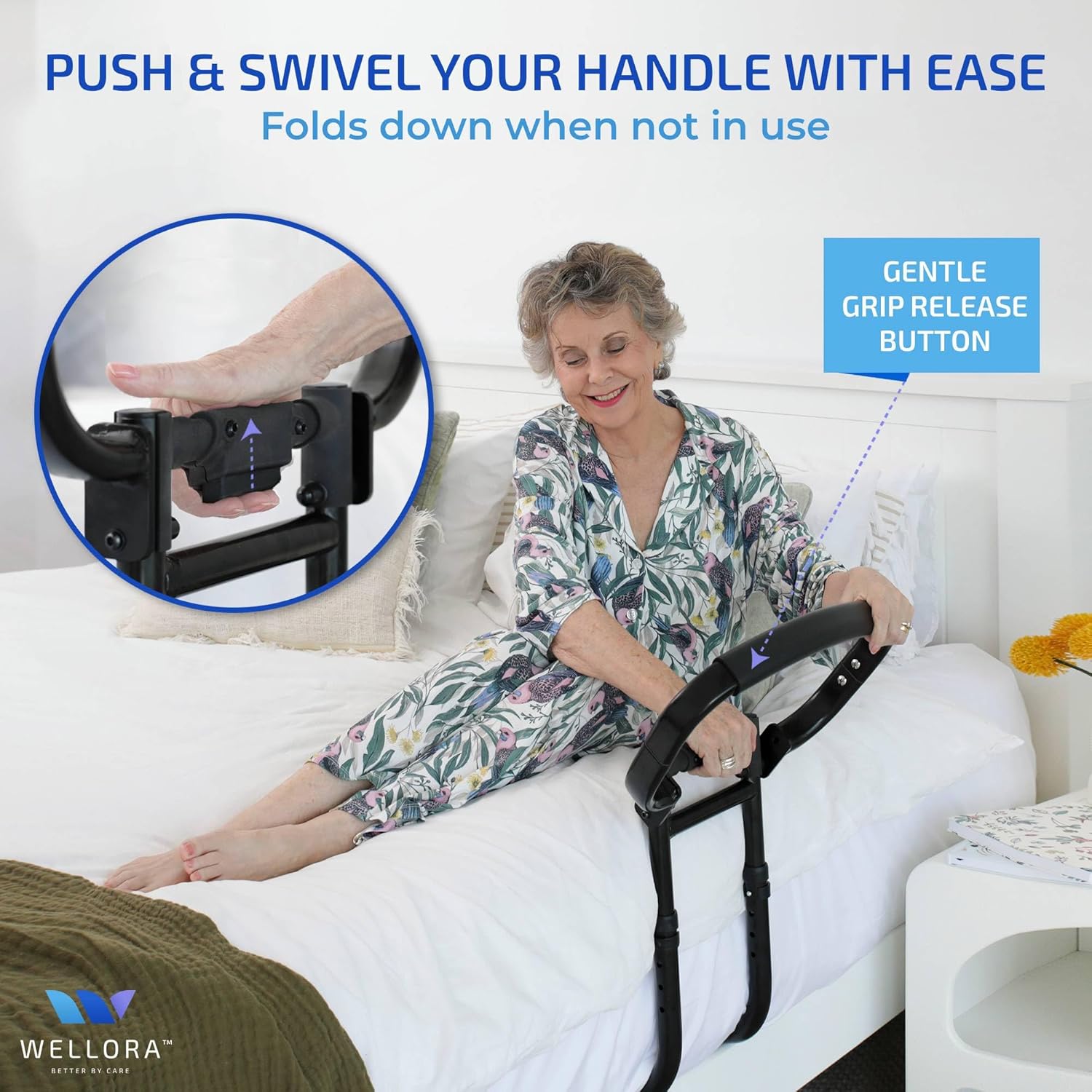 Sturdy Bed Rails for Elderly Adults Safety - Foldable & Adjustable Bed Rail - Supports up to 330lbs - Free Motion Light & Storage Bag - Fit King, Queen, Full, Twin - Bed Guard Rail for Seniors WELLORA - Image 3