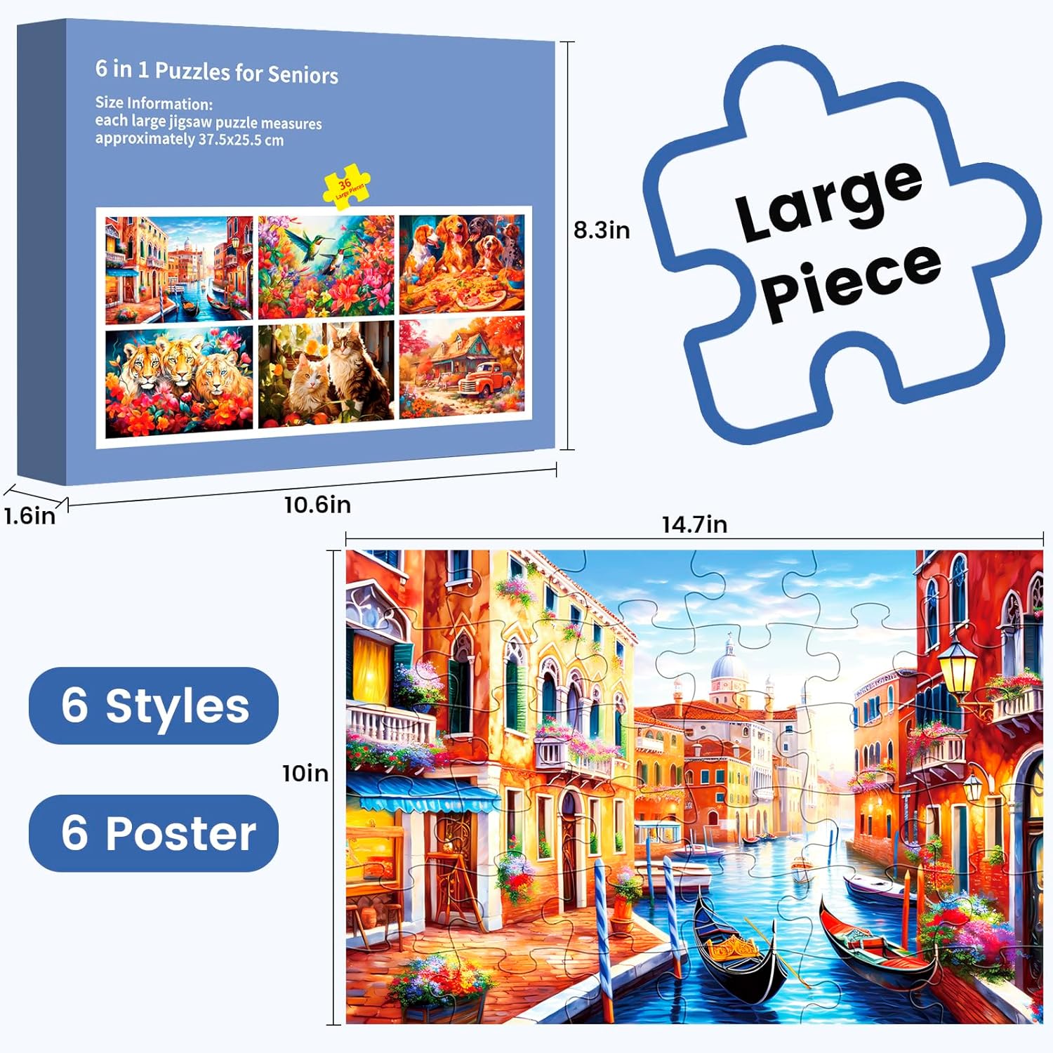 6 Pack 36 Large Piece Puzzle for Seniors Puzzles Dementia Alzheimer's Products and Activities for The Elderly Adults Puzzles Alzheimer's Easy Puzzles Gift Memory Games for Patients in Nursing Home - Image 2