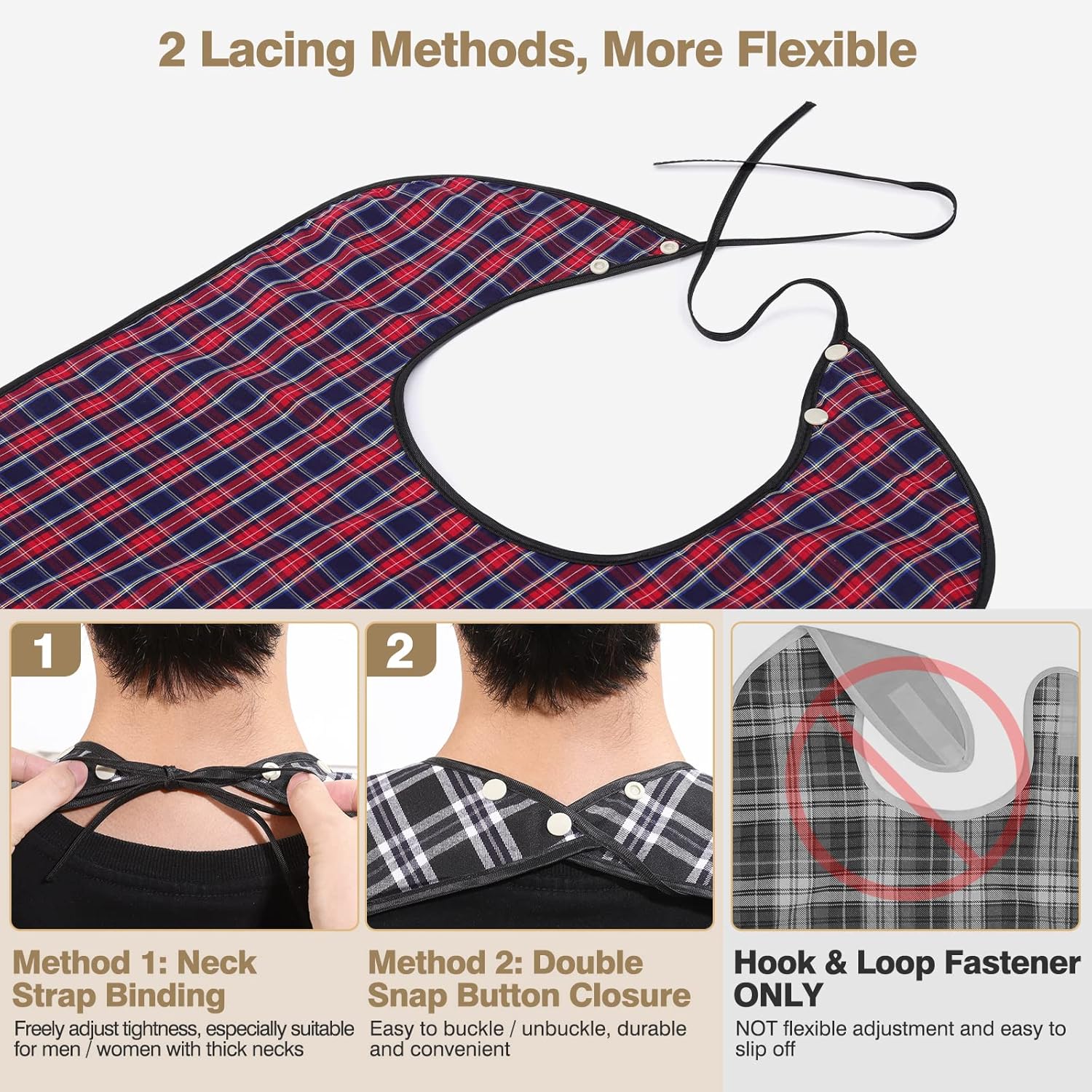 Adult Bibs, 3 Pcs Washable Clothing Protector with Crumb Catcher for Eating, Reusable Waterproof Large Feeding Adult Bibs for Men Women Elderly Senior, Black/Red/Blue - Image 2