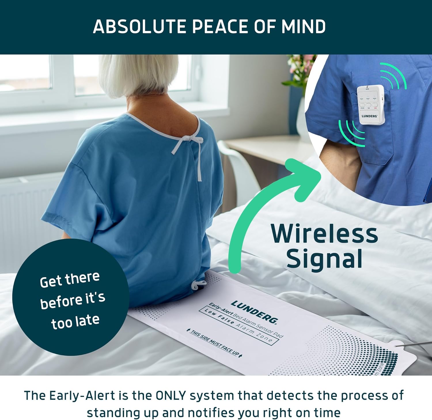 Lunderg Early Alert Bed Alarm for Elderly Adults - Wireless Sensor Pad & Pager - with Pre-Alert Smart Technology - Safety Bed Alarms and Fall Prevention for Elderly and Dementia Patients - Image 2