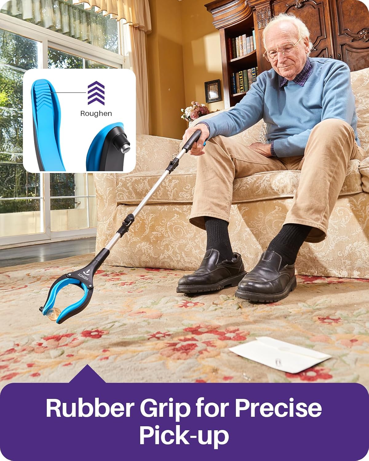 36inch Grabber Reacher Tool for Seniors, Foldable Reacher Grabbers Pickup Stick with Anti-Slip 360° Rotating Jaw, 4" Wide Extended Claw with Magnet for Disabled, After Surgery Recovery - Image 3