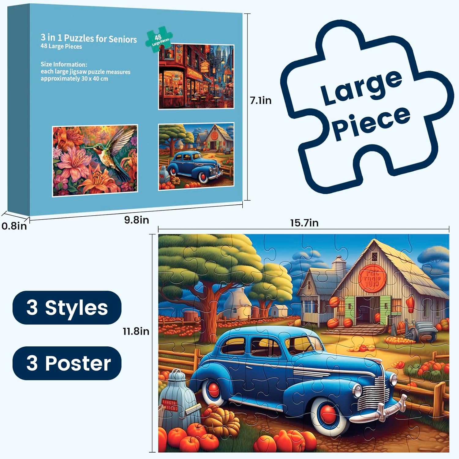 3 Pack 48 Large Piece Puzzle for Seniors Puzzles Dementia Alzheimer's Products and Activities for Elderly Large Piece Puzzles Alzheimer's Easy Puzzles Gift Memory Games for Patients, 3 Storage Bag - Image 2