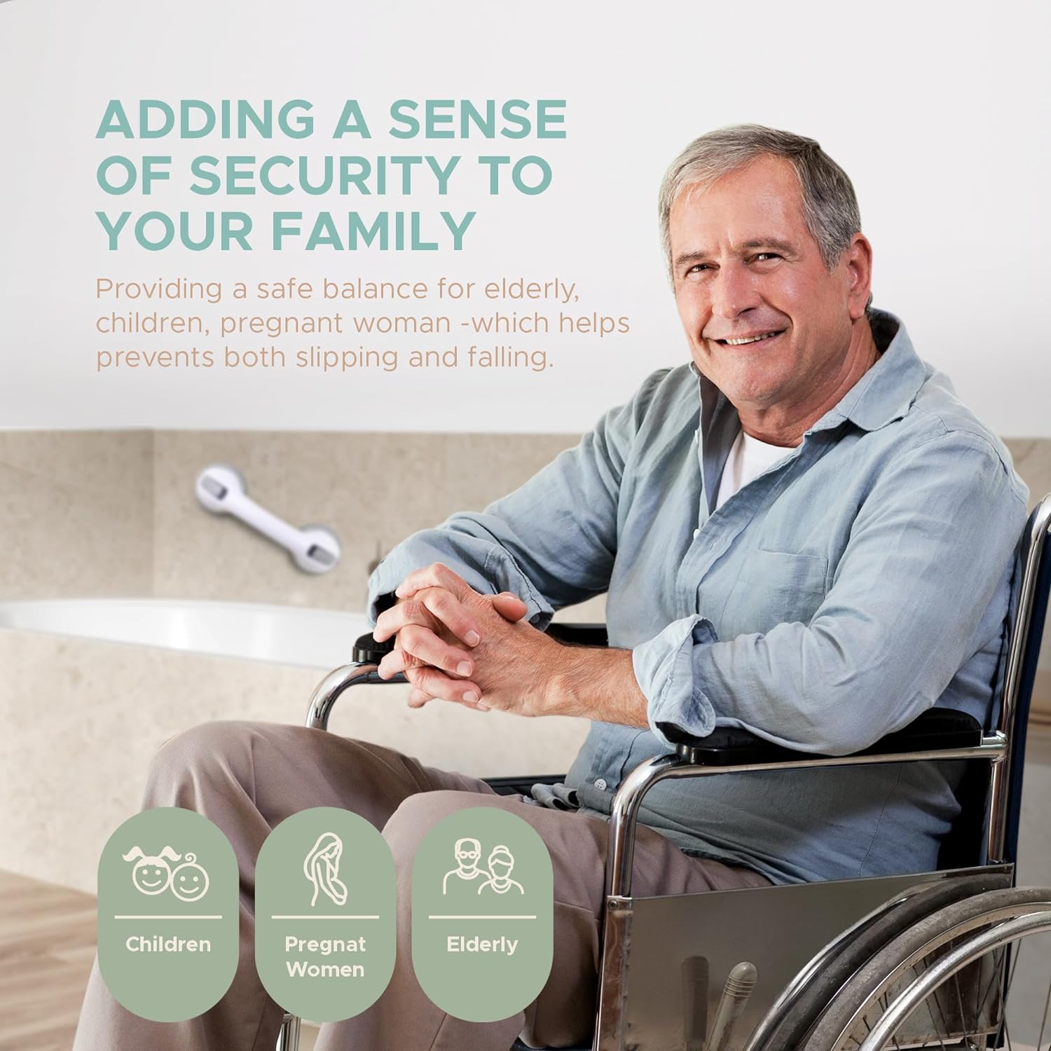 Grab Bars for Bathtubs and Showers, 12 Inch Shower Handle 2 Pack Shower Handles for Elderly Suction Cup, Handicap Seniors Safety Bathroom Bath Grip - ONLY for Tiles Glass & Hard Plastic - Image 8