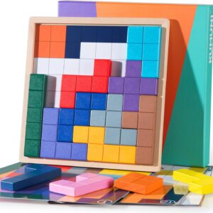 Dementia Products for Elderly, Wooden Tiles Matching Game with 40 Templates, Dementia Activities for Seniors, Easy Memory Games for Alzheimer's, Large Puzzle Pattern Blocks