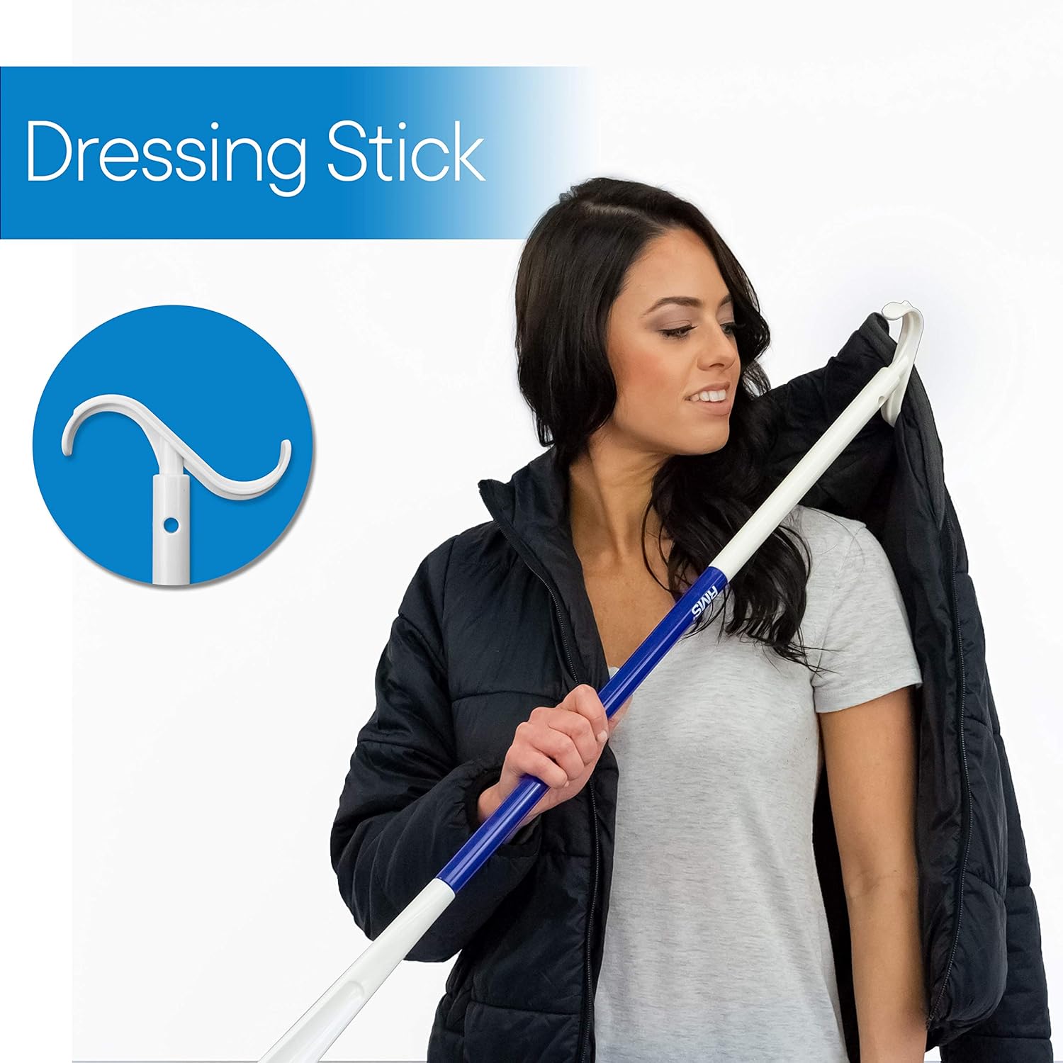 RMS 35.5 Inch Extra Long Dressing Stick Aid for Shoes, Socks, Shirts and Pants - Sock Removal and Long Shoe Horn with Travel Bag - Image 2