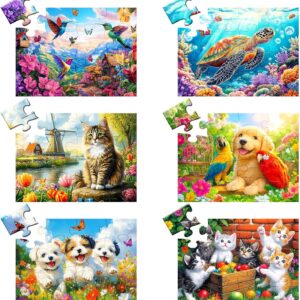 6 Packs 16 Large Piece Puzzle for Seniors Puzzle Dementia Alzheimer's Products Activities for Seniors Elderly Adult Dog Cat Turtle Easy Jigsaw Puzzle Alzheimers Memory Games with 6 Storage Bags