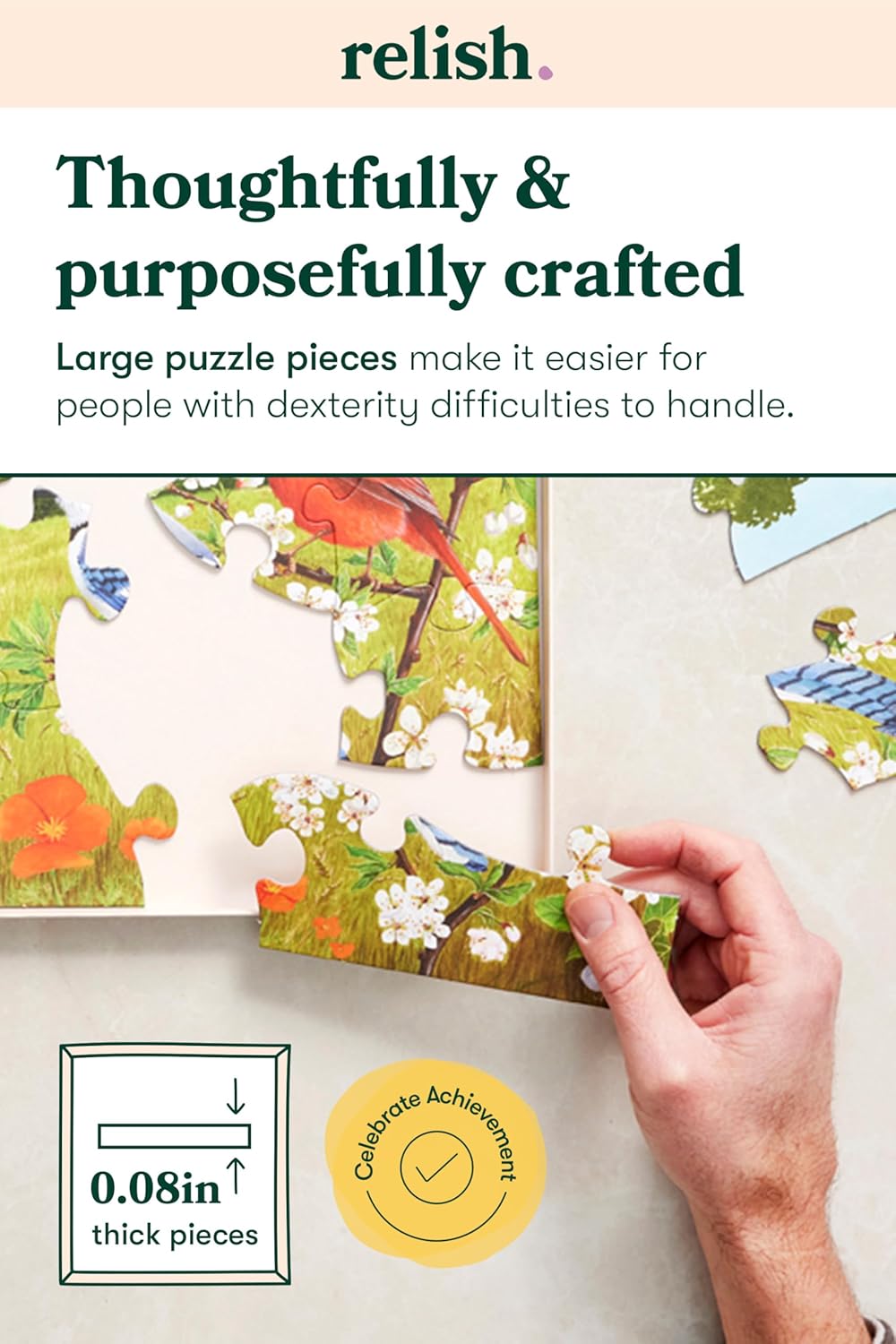 Relish Large Piece Puzzles for Seniors, 13 Piece Summer Birds Jigsaw Puzzle, Dementia Products for Elderly - Image 3