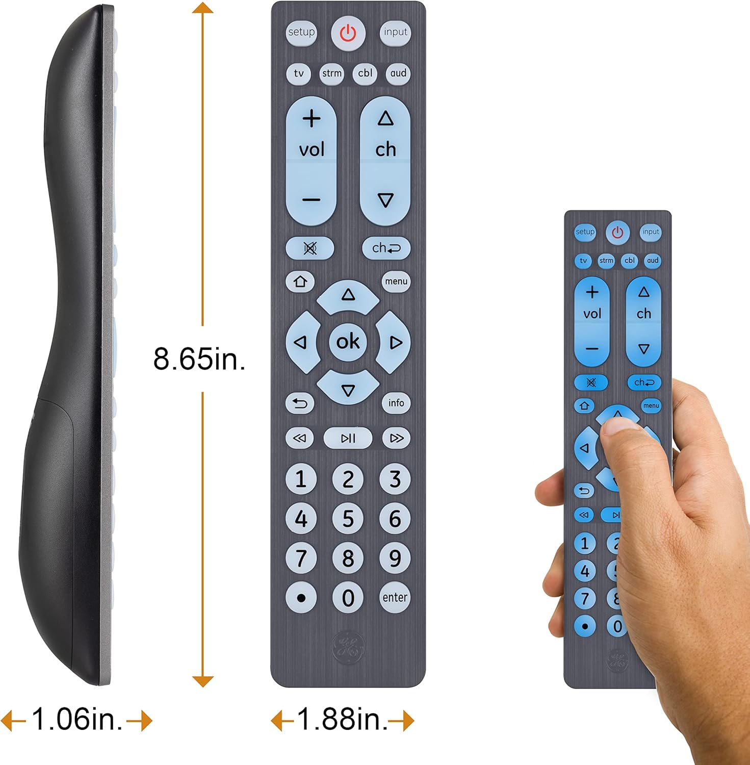 GE Universal Remote for Seniors, Elderly and Visually Impaired, Simple Use, Smart TV Compatible, 4 Device, Backlit, Brushed Graphite 71262 - Image 4