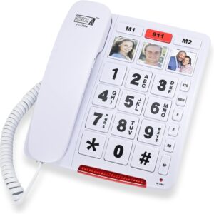 Future Call FC-2804 Big Button Phone for Seniors | 3 Picture Keys and Speakerphone | Amplified Telephones for Hearing Impaired Seniors 40db w/Extra Long 12' Cord | Simple Landline Phones for Seniors