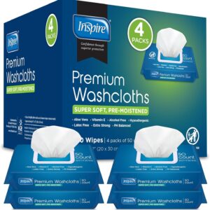Inspire Adult Wet Wipes, Wash Cloths | Adult Wipes for Incontinence & Cleansing for Elderly, 8"x12" (200 count)
