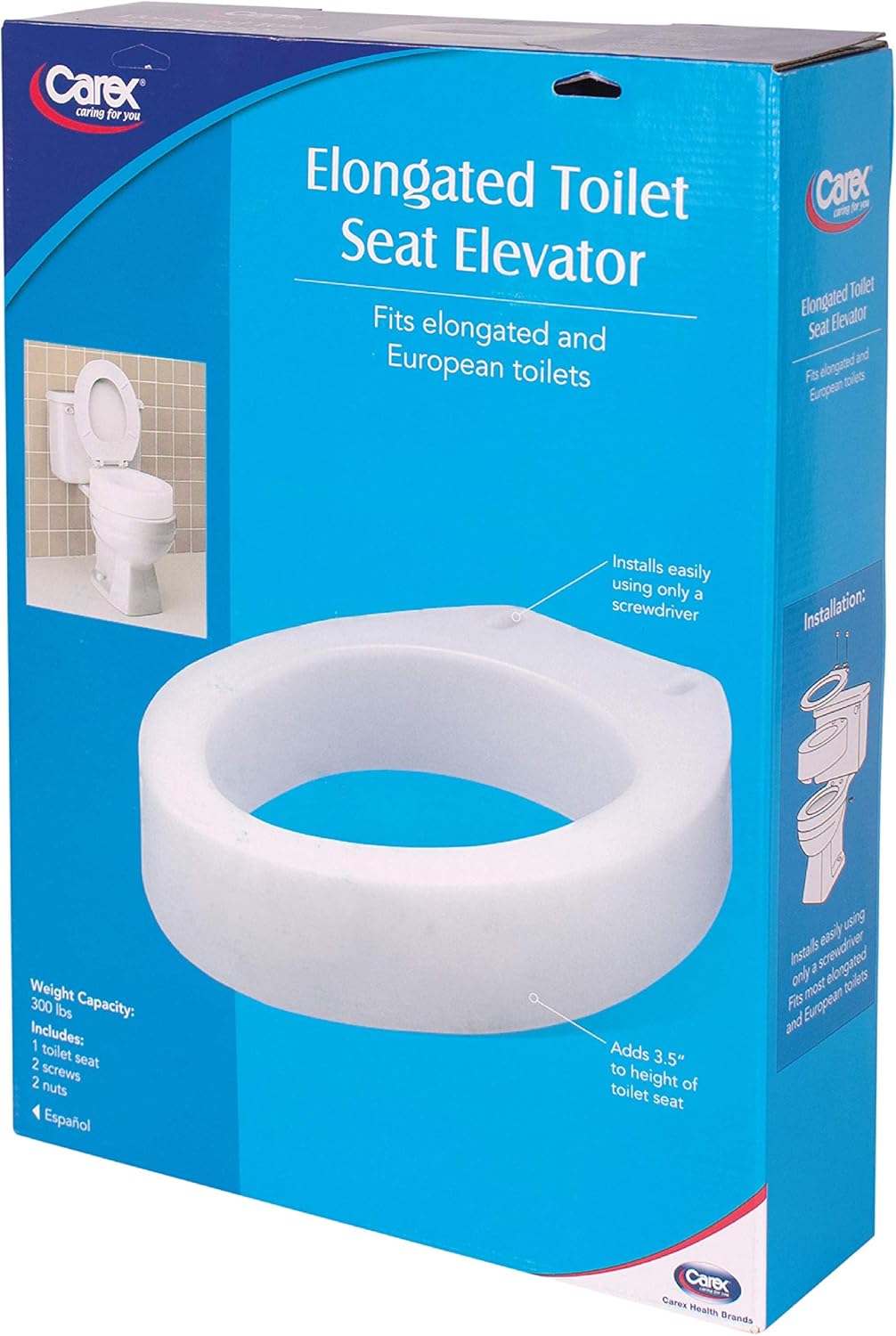 Carex Toilet Seat Riser, Elongated Raised Toilet Seat Adds 3.5 inches to Toilet Height, for Assistance Bending or Sitting, 300 Pound Weight Capacity Toilet Riser - Image 9